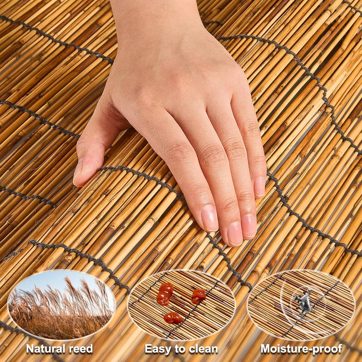 Natural Reed Fencing,Decorative Bamboo Fence Rolls Handwoven Friendly Sun Shade for Garden,Patio,Balcony Windows 3x16FT