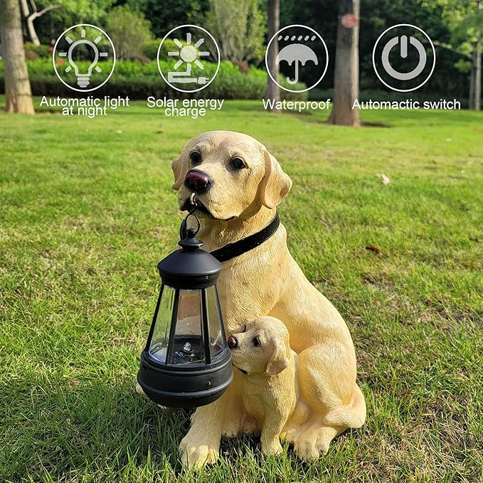 NASKY The Resin Handicraft Solar - Powered Hanging Lamp in The Shape of A Simulated Puppy of The Courtyard is Suitable for Places Such As Courtyards, Gardens and Balconies (Labrador)