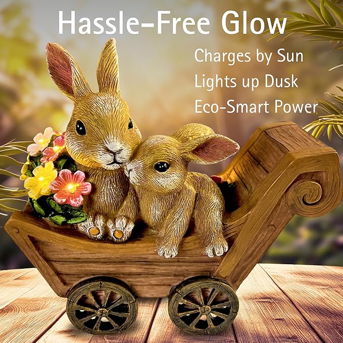 Bunny Solar Garden Statues, Rabbit Decor & Yard Ornaments, Cute Garden Decor for Outside, Gifts for Moms, Solar Figurines Outdoor Statue, Gardening Gifts for Women, Bunnies Ornament - Large