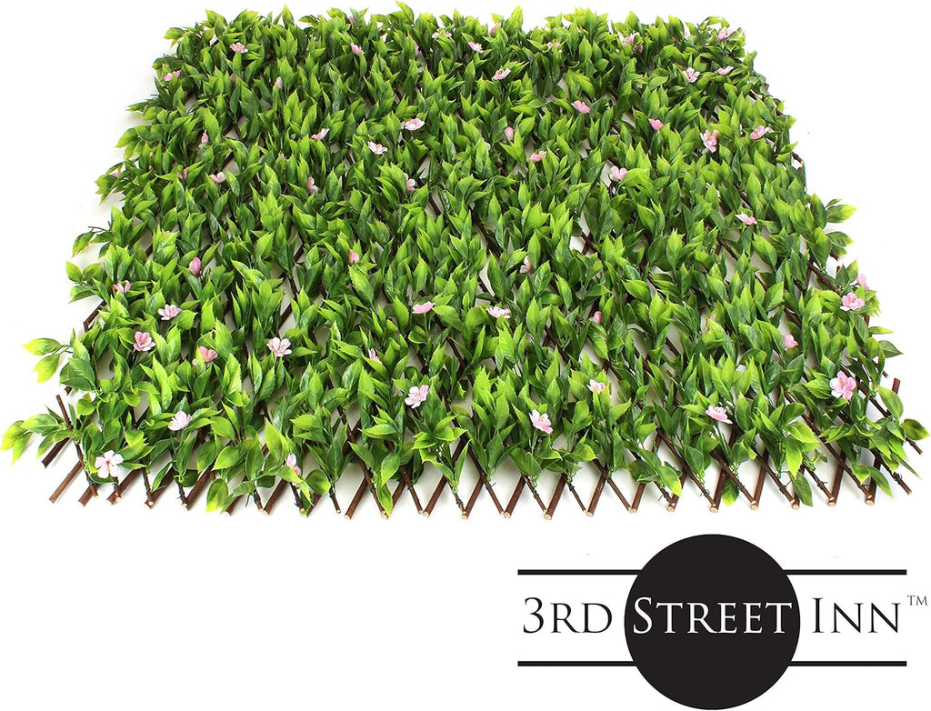 3rd Street Inn™ Leaf Trellis - Bamboo Greenery Panel - Boxwood and Ivy Privacy Fence Substitute - DIY Flexible Fencing (1, Pink Flower Sakura)