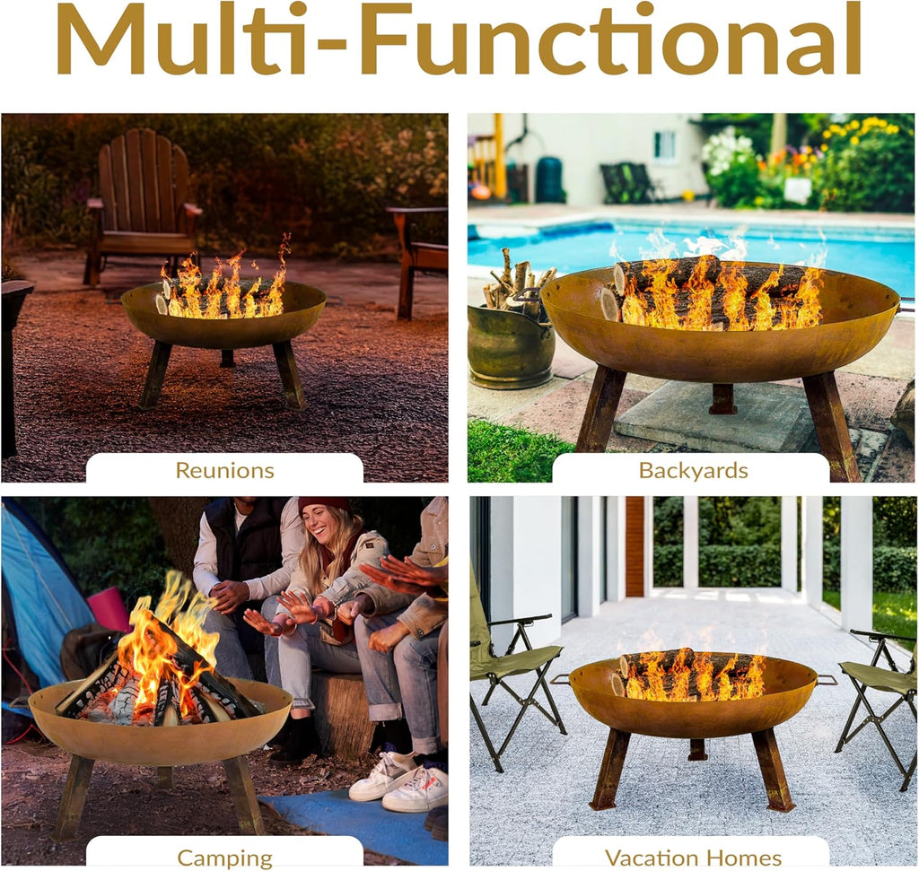 Sunnydaze 30-Inch Cast Iron Heavy-Duty Fire Pit for Outside - Wood-Burning Outdoor Fire Pit Bowl with Handles - Oxidized Finish