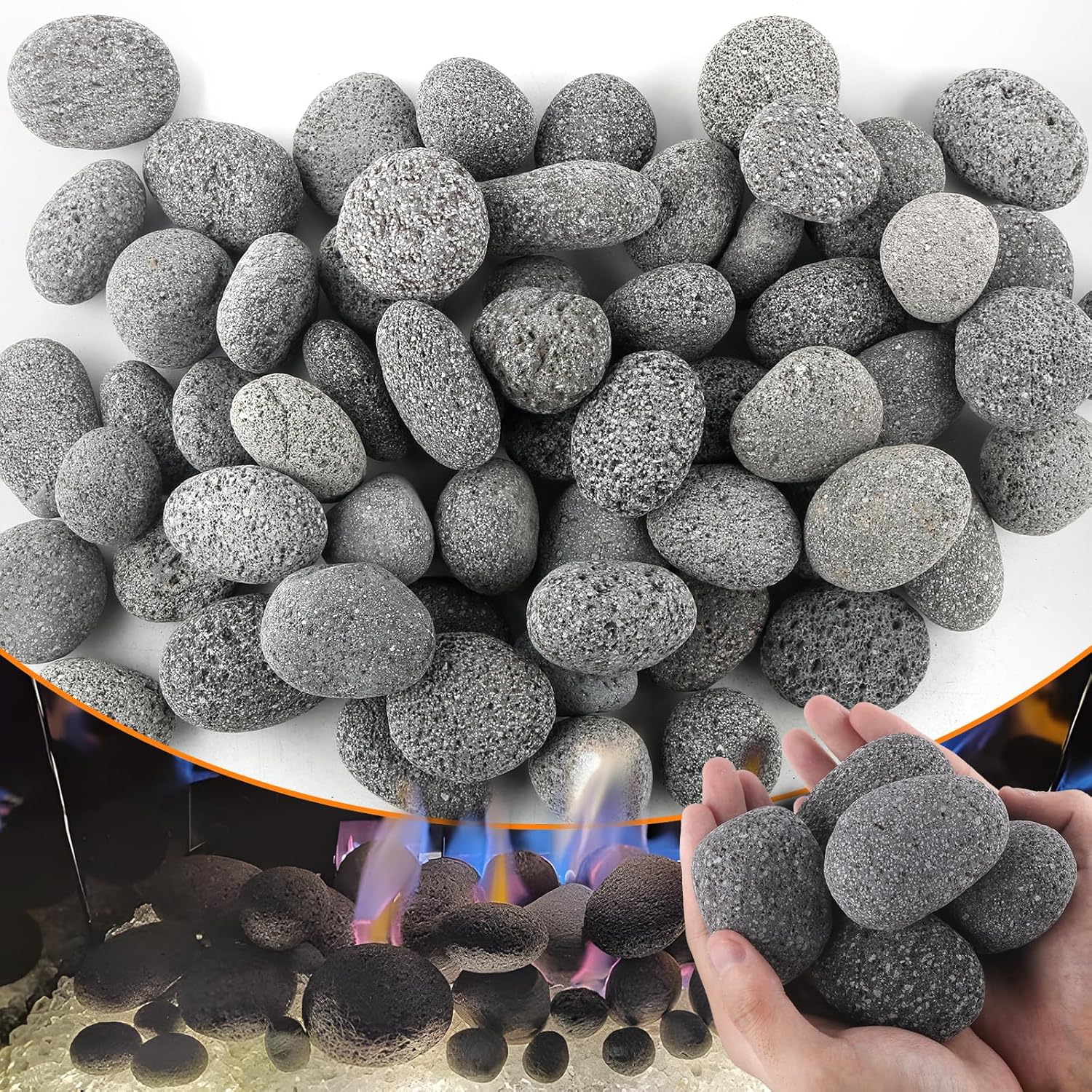 CJGQ 7 Lb Lava Rocks for Fire Pit,2"-3" Natural Pebbles Tumbled Lava Rock,Round Fire Pit Rocks for Portable Fireplaces Propane Gas Fish Tank Landscaping Garden Decoration