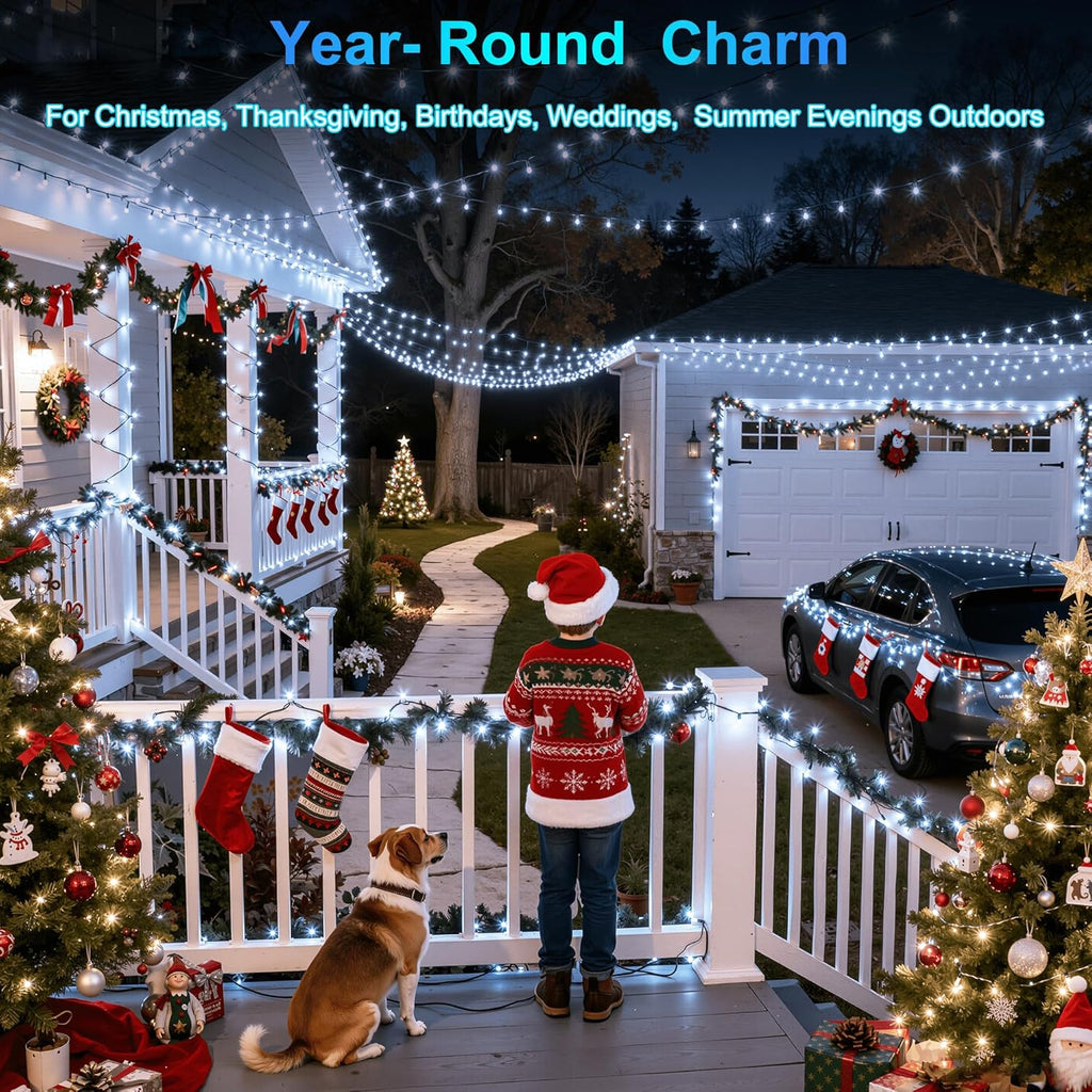 750LED Christmas Lights Outdoor Use, 240ft 12 Modes Cool White LED String Lights with Timer Dimmable, Waterproof Christmas Tree Lights for Xmas Patio Yard Fence Balcony Garden Decor Cool White