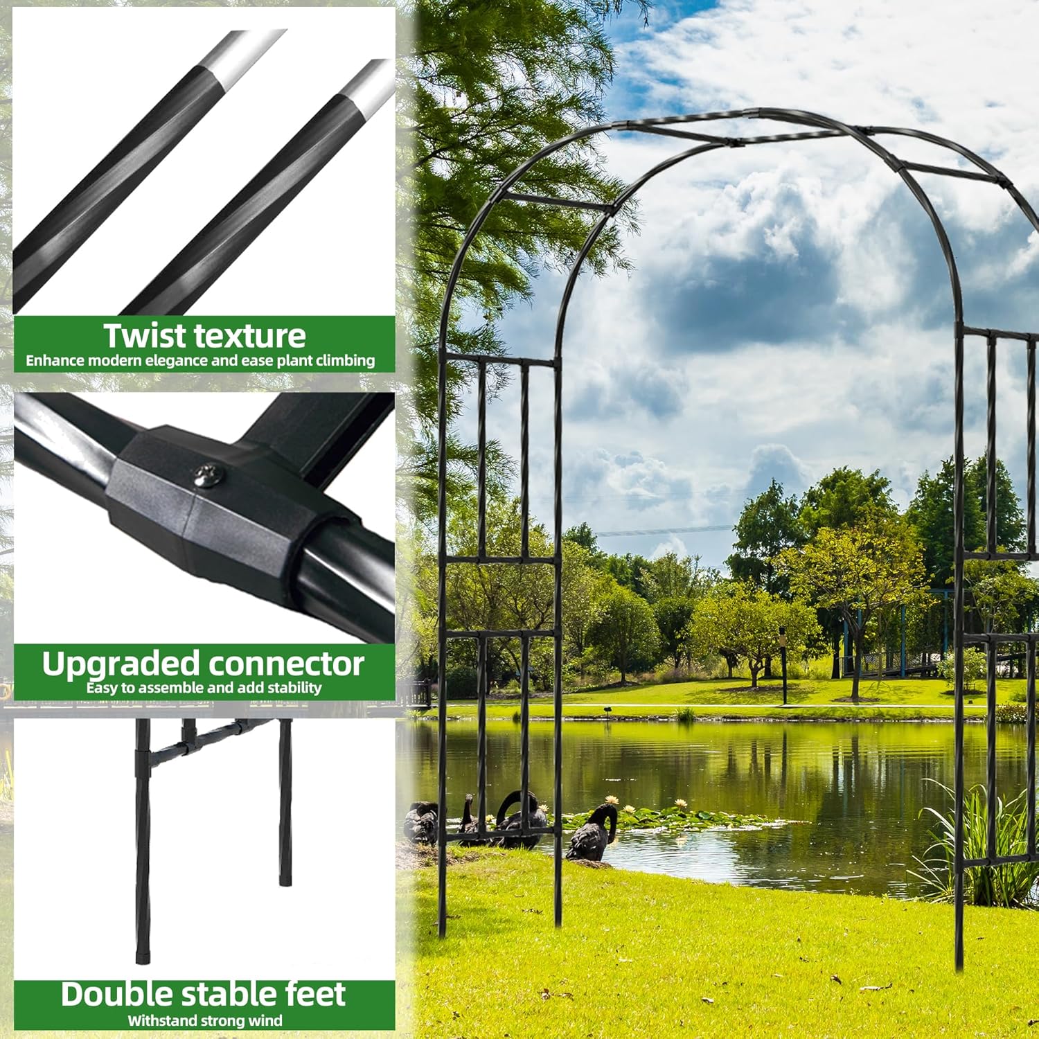 Garden Arch Trellis, Trellis Arch for Climbing Plants Outdoor, 5FT x 7.9FT Metal Full Garden Arbor, Trellises for Patio Lawn Backyard, Large Garden Archway Decoration Black 59.1" x 94.5in