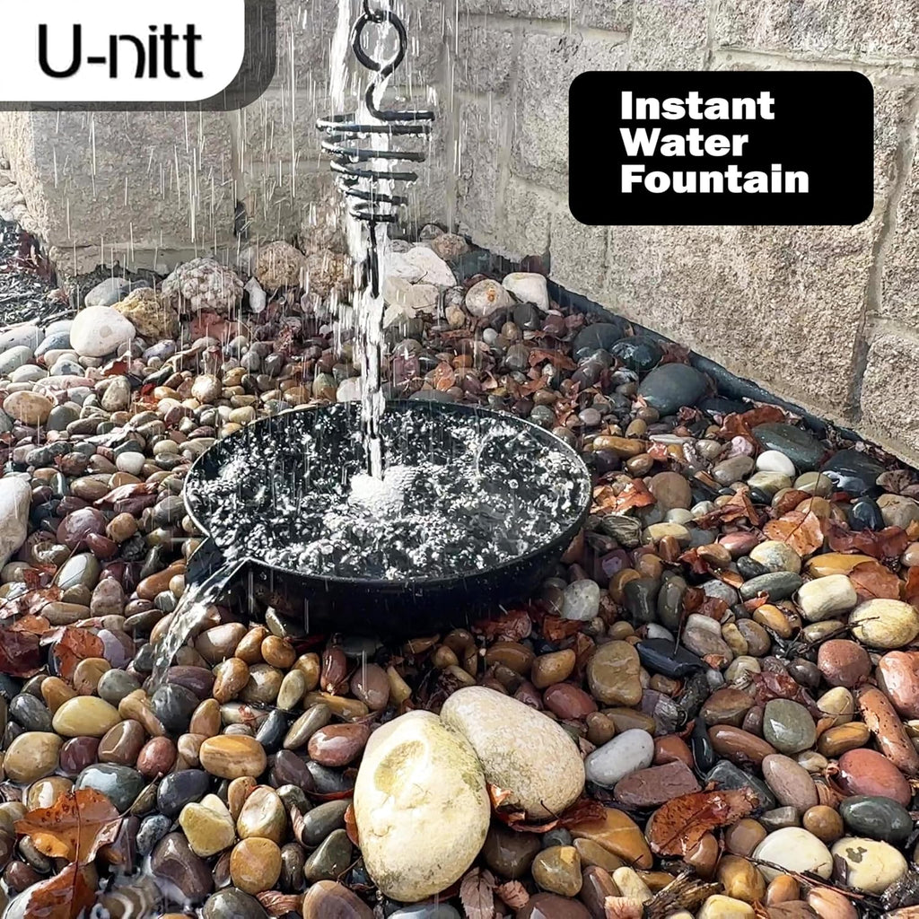 12" Spill Bowl Catch Basin for Rain Chain Anchoring & Stake | Rainwater Collection for Roof Gutter Downspout | Good For Water Fountain & Birdbath | Black | Works with Rainchain | Handles Heavy Rain