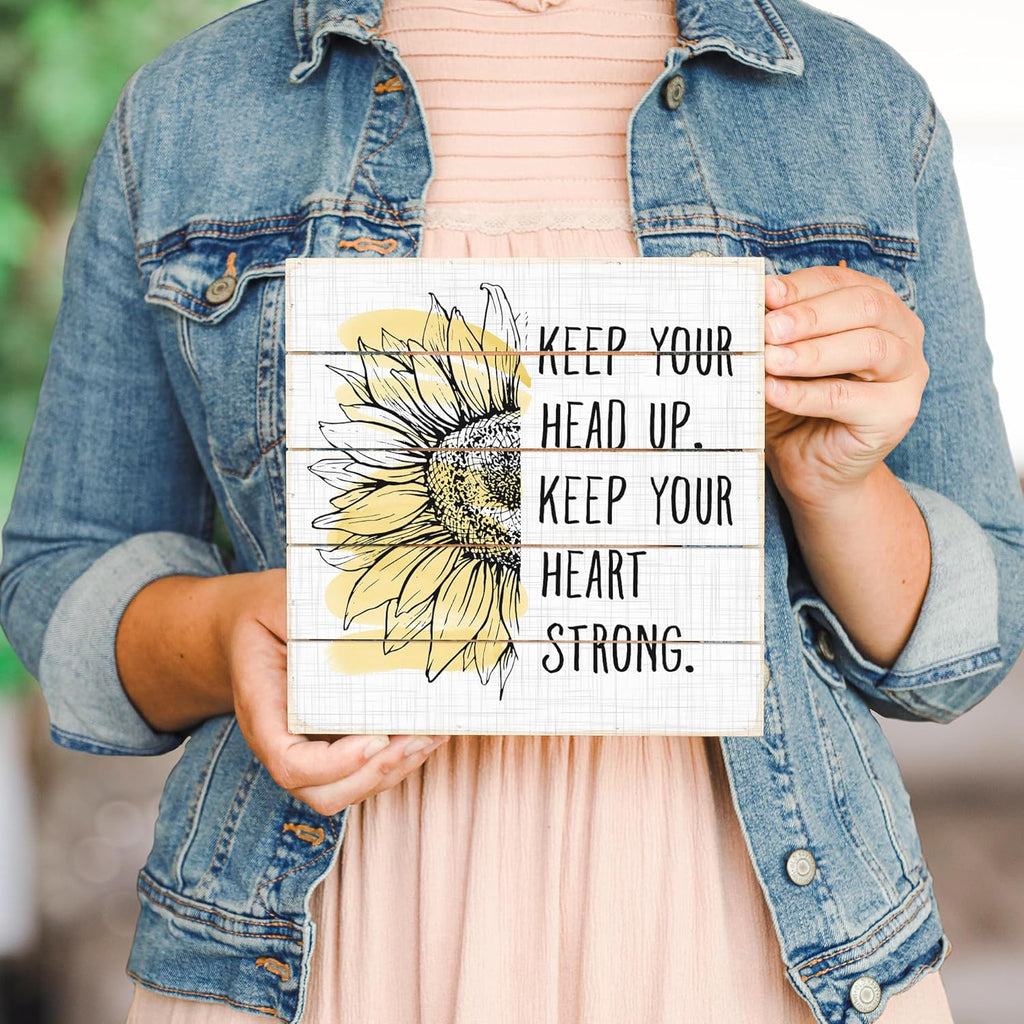 Simply Said, INC Perfect Pallets Petites - Keep Your Head Up. Keep Your Heart Strong - 8 x 8 in Distressed Rustic Wood Sign PET20188