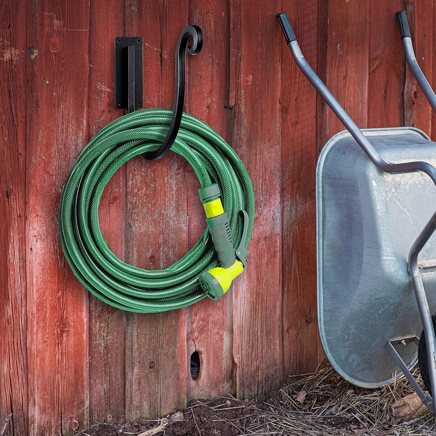 Hose Holders Wall Mount （Metal/8-Inch） Heavy-Duty Garden Hose Hangers Outdoor, Hand-Forged Hose Racks Mount, 2PCs