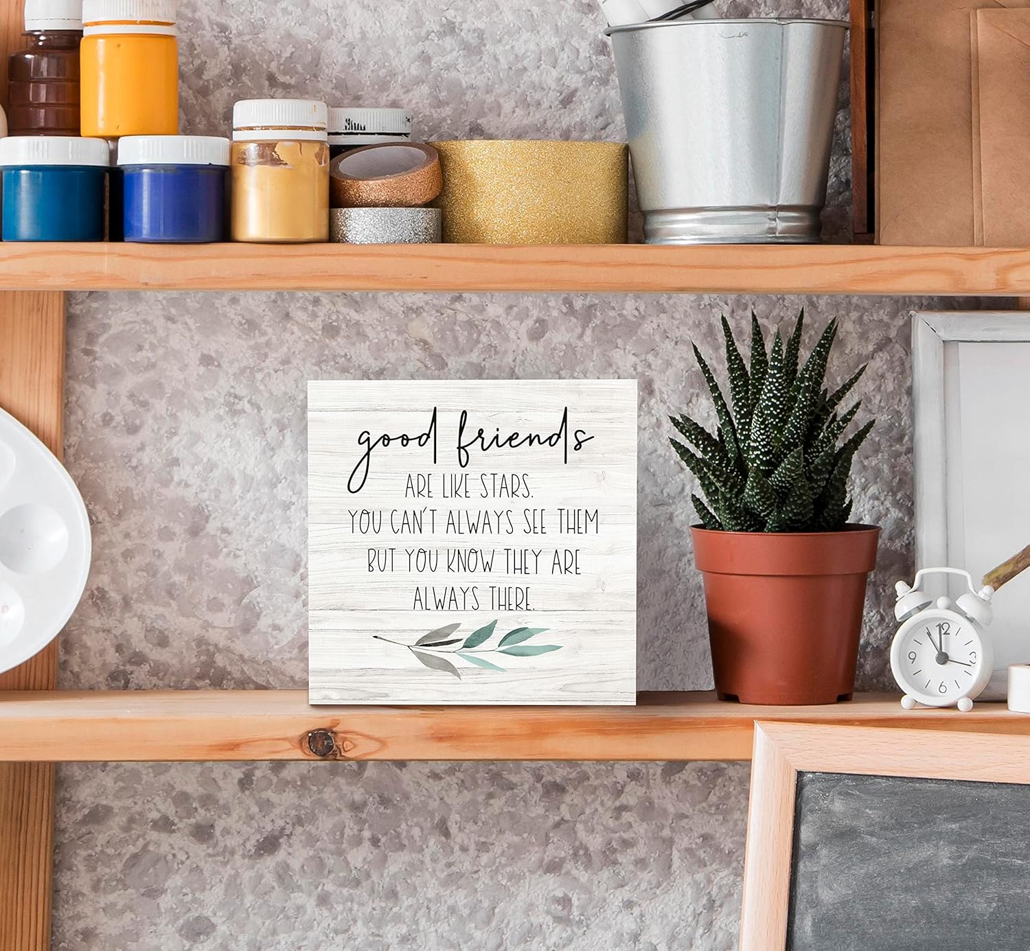 SRADMO Good Friends Are Like Stars Wood Box Sign Desk Decor, Inspirational Long Distance Friendship Wooden Block Box Sign Decoration For Home Bedroom Girls Room Office Shelf Table Decor