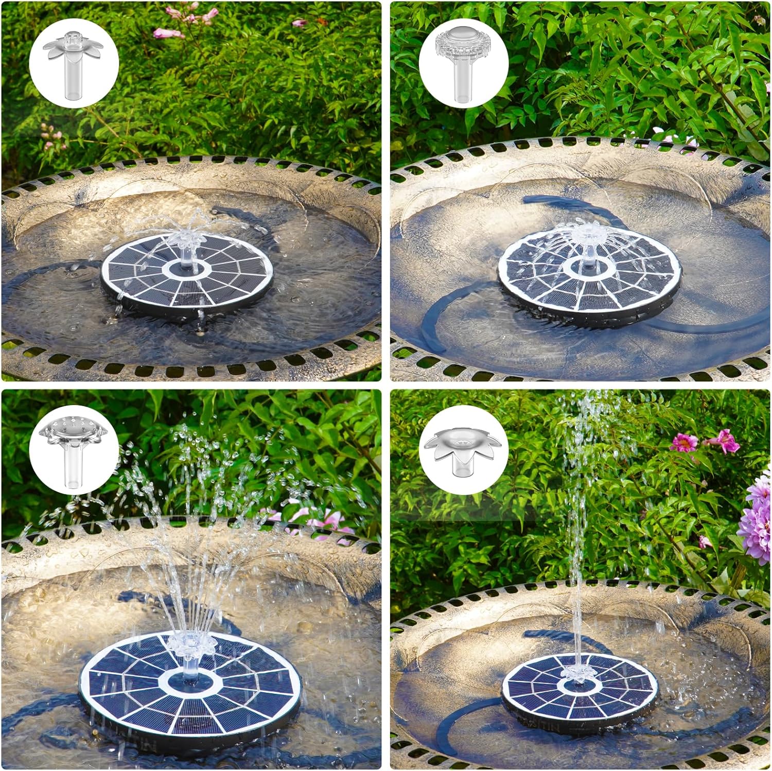 AISITIN 3.7W Solar Bird Bath Fountain Upgraded 6.3" Solar Glass Panel, Solar Powered Fountain Pump with Integrated Bracket & Storage for Bird Bath, Pond, Garden, Aquarium and Outdoor