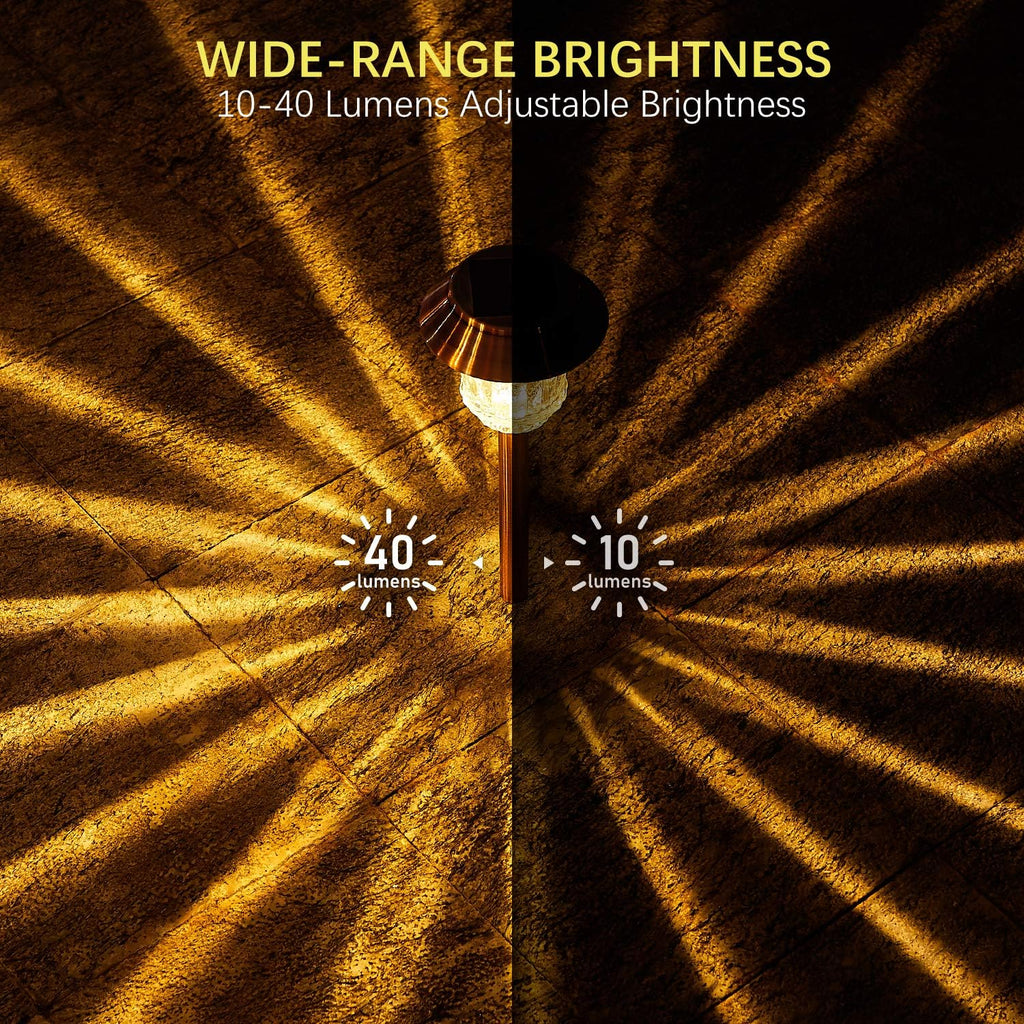 XMCOSY+ Solar Lights Outdoor Waterproof, 4 Pack Solar Lights for Outside, 10-40 LM Dimmable LED Glass Outdoor Solar Lights for Yard Pathway Garden Lawn Driveway Walkway (Warm White)