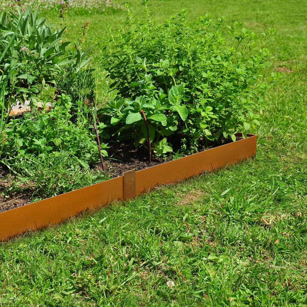 KOL Corten Steel Pre-Rusted Garden Lawn Edging - 6-Pack Bendable Metal Landscape Edging Strips - Heavy Duty Hammer-in Cor-Ten Rust Border with 7 Clips - 14-Gauge - 40" L x 8" H (20FT Total Length)