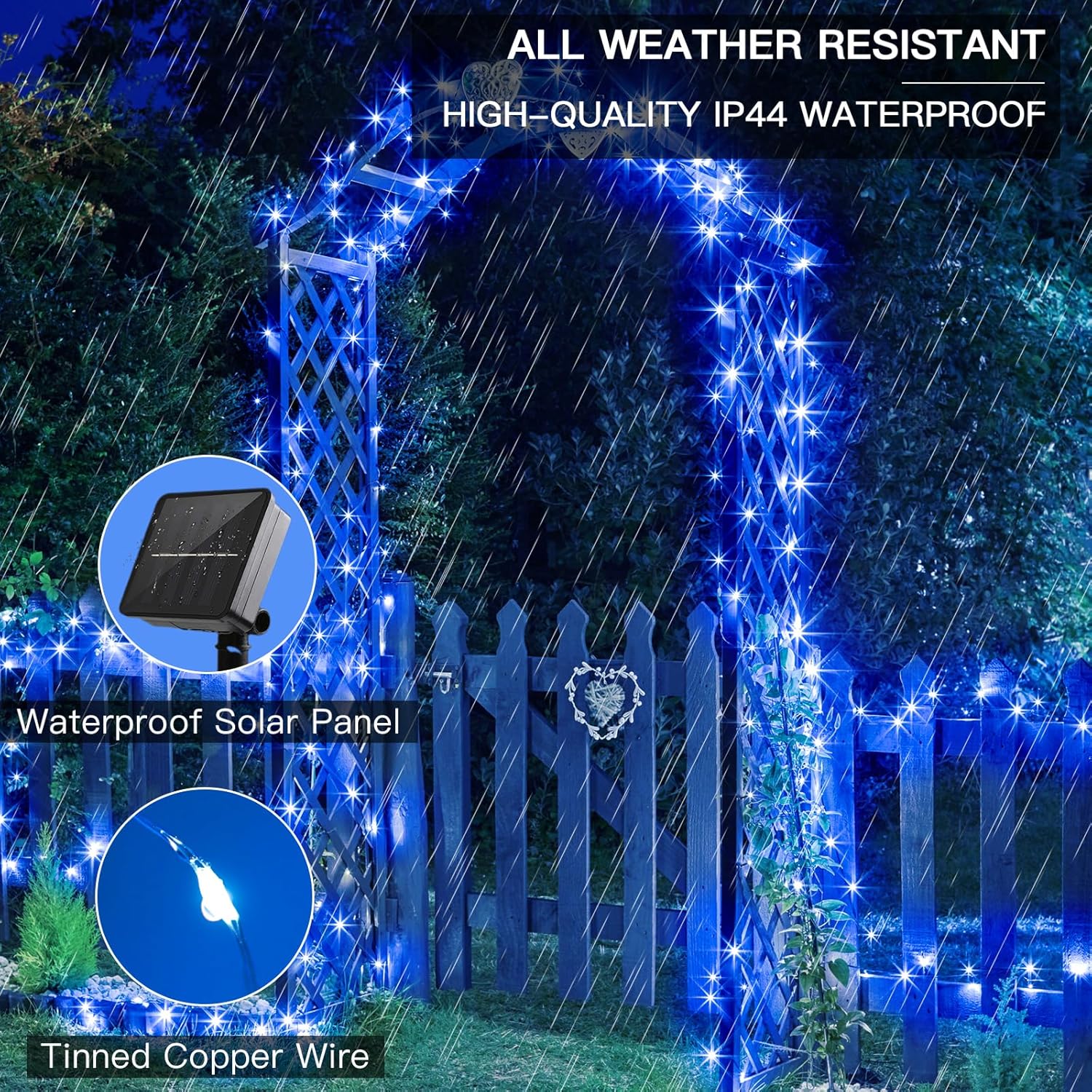 suddus 2 Pack 33ft Solar Fairy String Lights Small, 100 Led Blue Solar Fairy Lights Outdoor, 8 Modes Solar Christmas Lights Copper Wire for Trees Garden Patio Yard Deck Fence Party Decorations