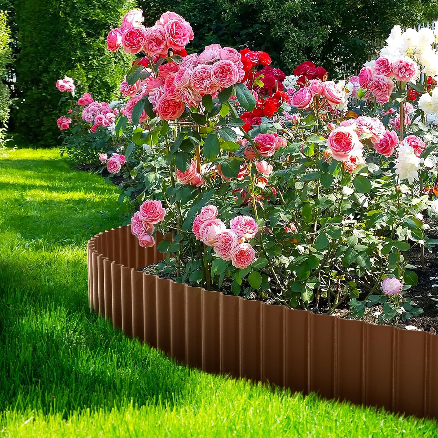LAVEVE Corrugated Metal Garden Edging 12" x 20Ft, Landscape Edging Border for Lawn, Flower Bed, Garden Fence, Paver Edging (Coffee)