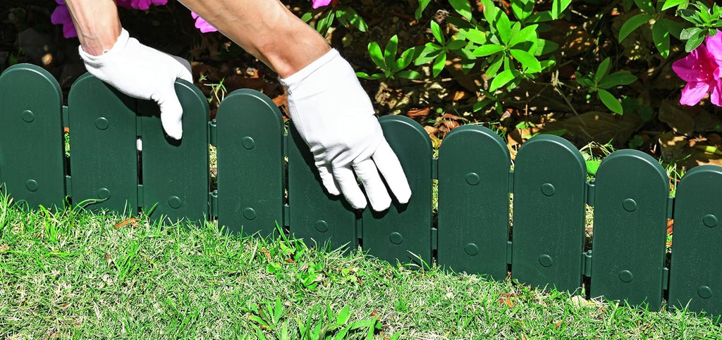 Evelyne Garden Border Edging: Wooden Fence Design - 8pcs Green Yard Landscaping Fence Liner Lawn Edge Barrier - 10ft Kit of Decorative Lawn Landscape Panels Elements -Landscaping Edging-GMT-10374-B08