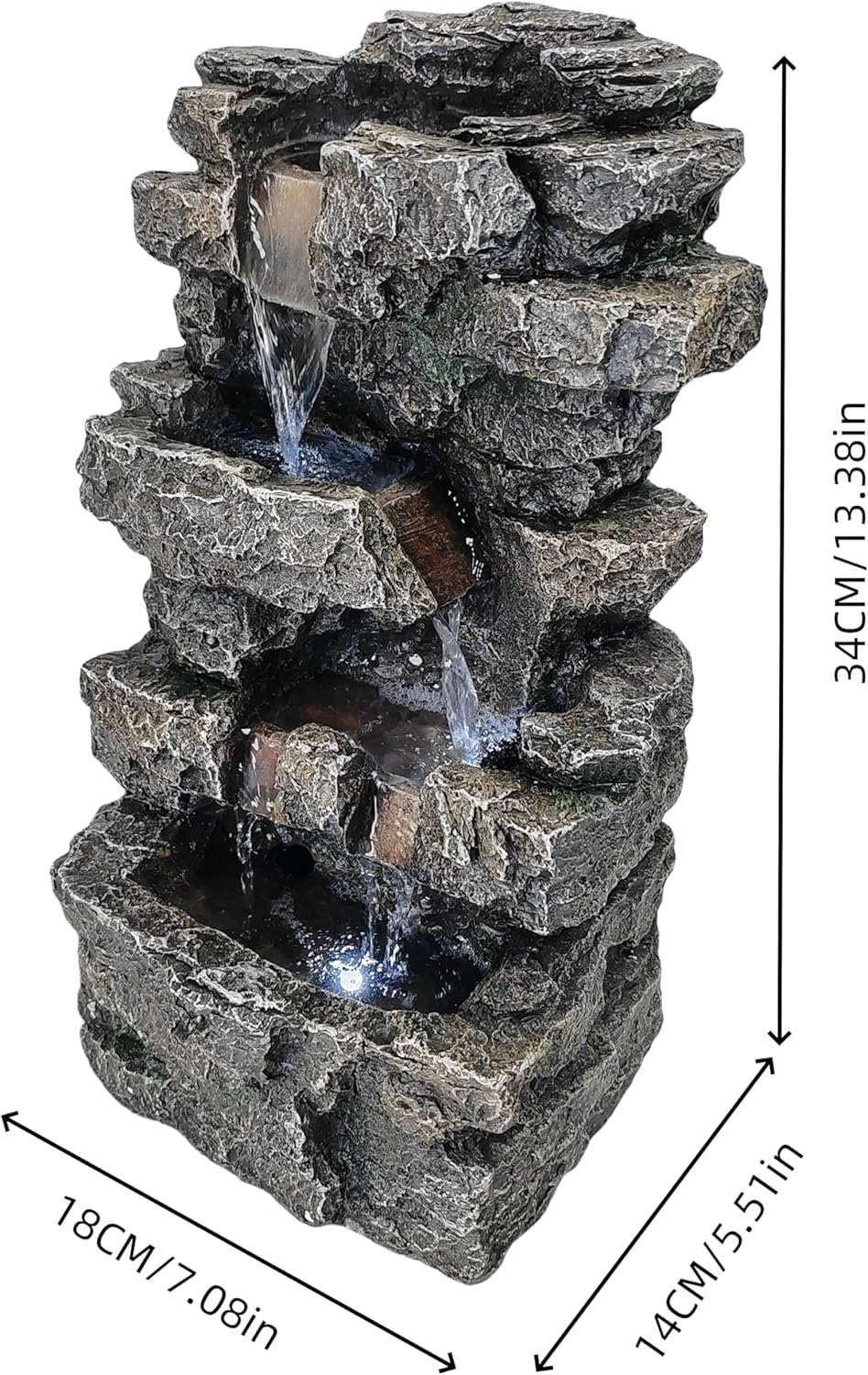 Tabletop Rock Waterfall Fountain with Led Lights - Indoor Decorative Desk Water Fountain, Multi-Tier Design, Quiet and Soothing, 6.29" l x 4.33" w x 11.02" h