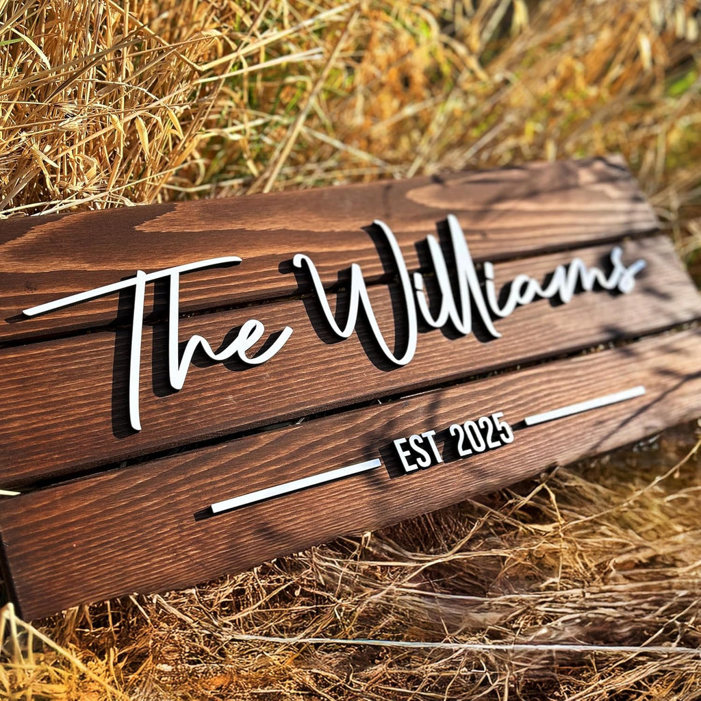 Wooden Name Sign Personalized and Custom, Solid Rustic Wood, Wedding Gifts for Couples, Home, Office, Family Last Name Established Signs, Est. Date Sign 23x10"