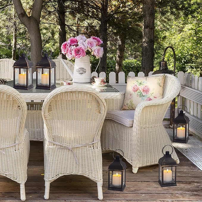 Vintage Lantern Decorative LED Flickering Flameless Candle with Timer, Battery Powered LED Decorative Hanging Golden Brushed Black Lanterns for Indoor Outdoor Garden Yard Home Decor(1 Pack)