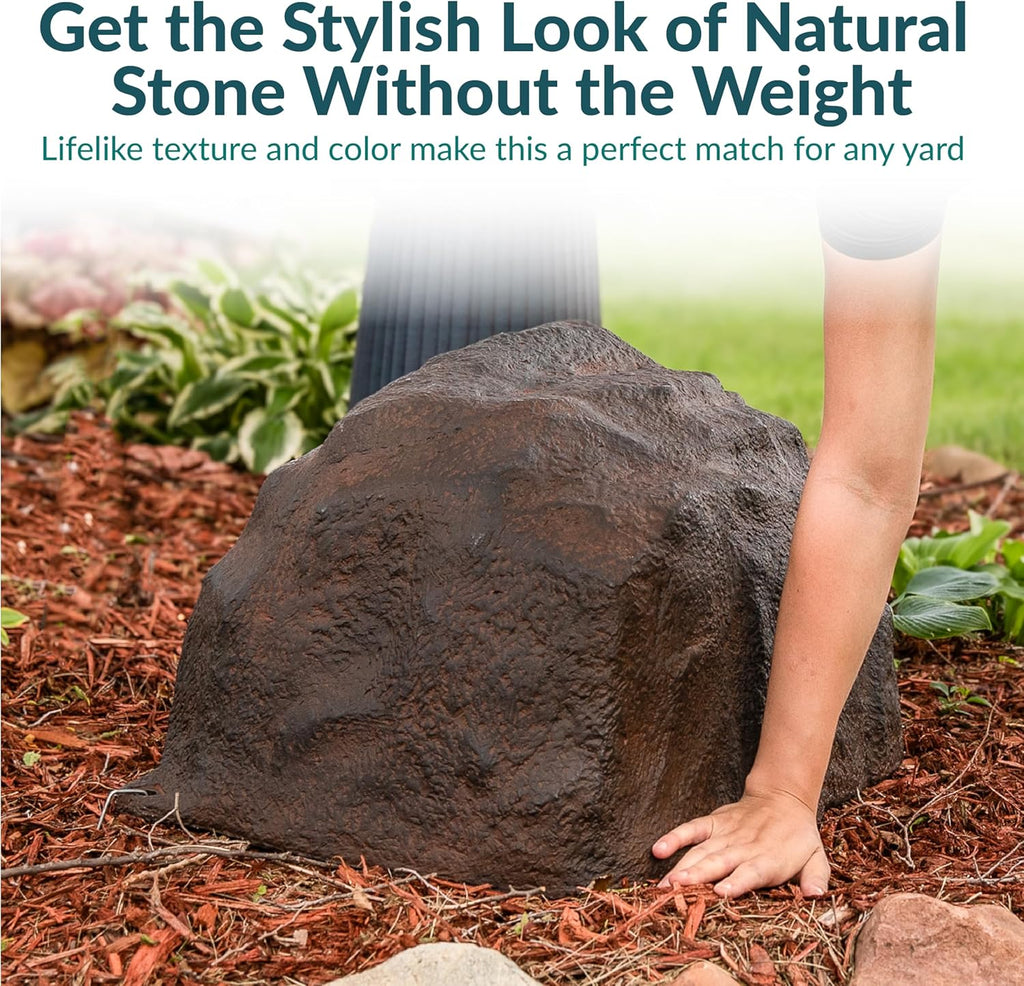 Sunnydaze 14” H Polyresin Faux Landscape Rock Cover - Lightweight Fake Rock Well Pump Cover for Outside - Brown - 2-Pack