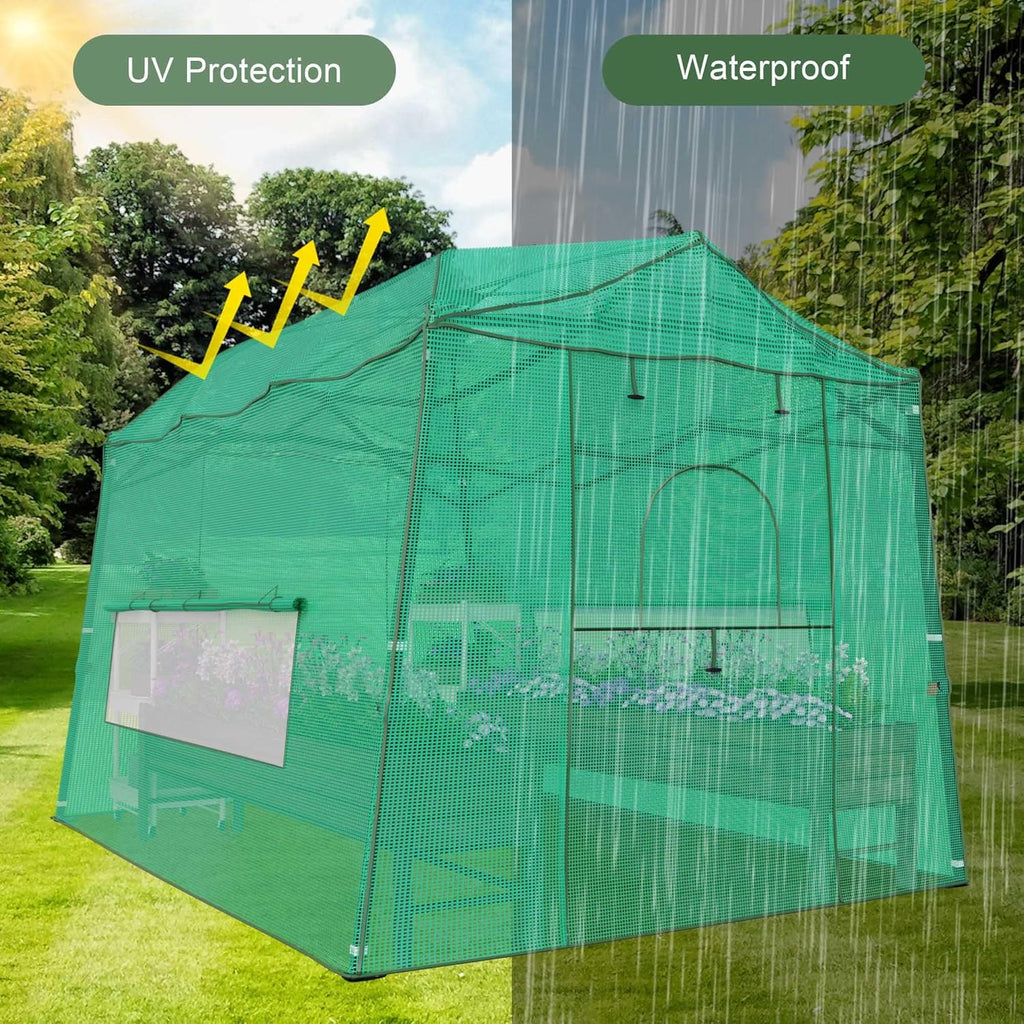 11 x 8.5 FT Walk-in Greenhouse, Portable Pop-up Green House 3 Adjustable Hights Heavy Duty Plant Gardening Canopy with Durable PE Cover for Indoor Outdoor (Clear and Green)