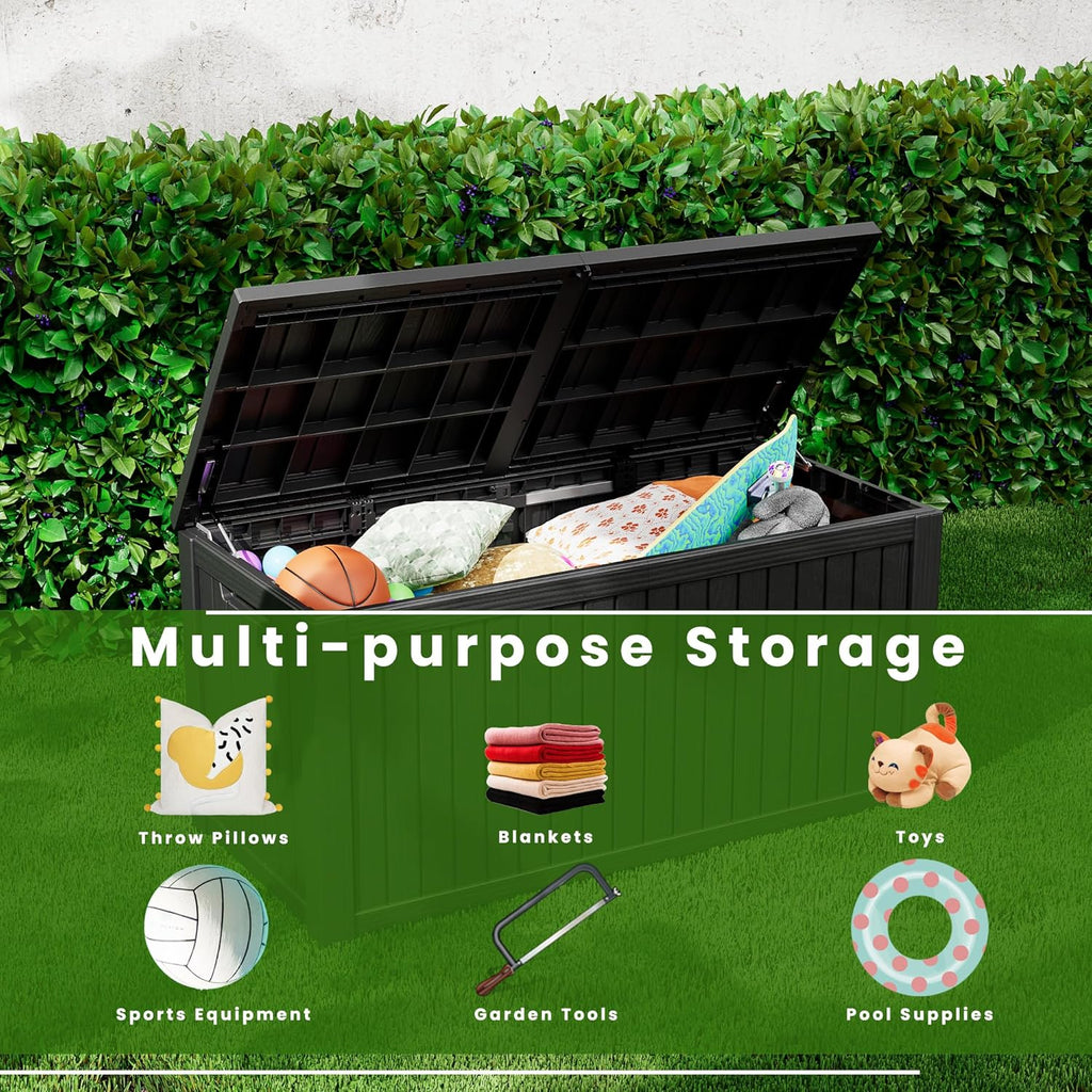 180 Gallon Double-Wall Resin Deck Box - Lockable Waterproof Outdoor Storage Box, 1000lbs Capacity & Doubles as Seating for Patio Furniture, Garden Tools, Pool Accessoriess (Black)