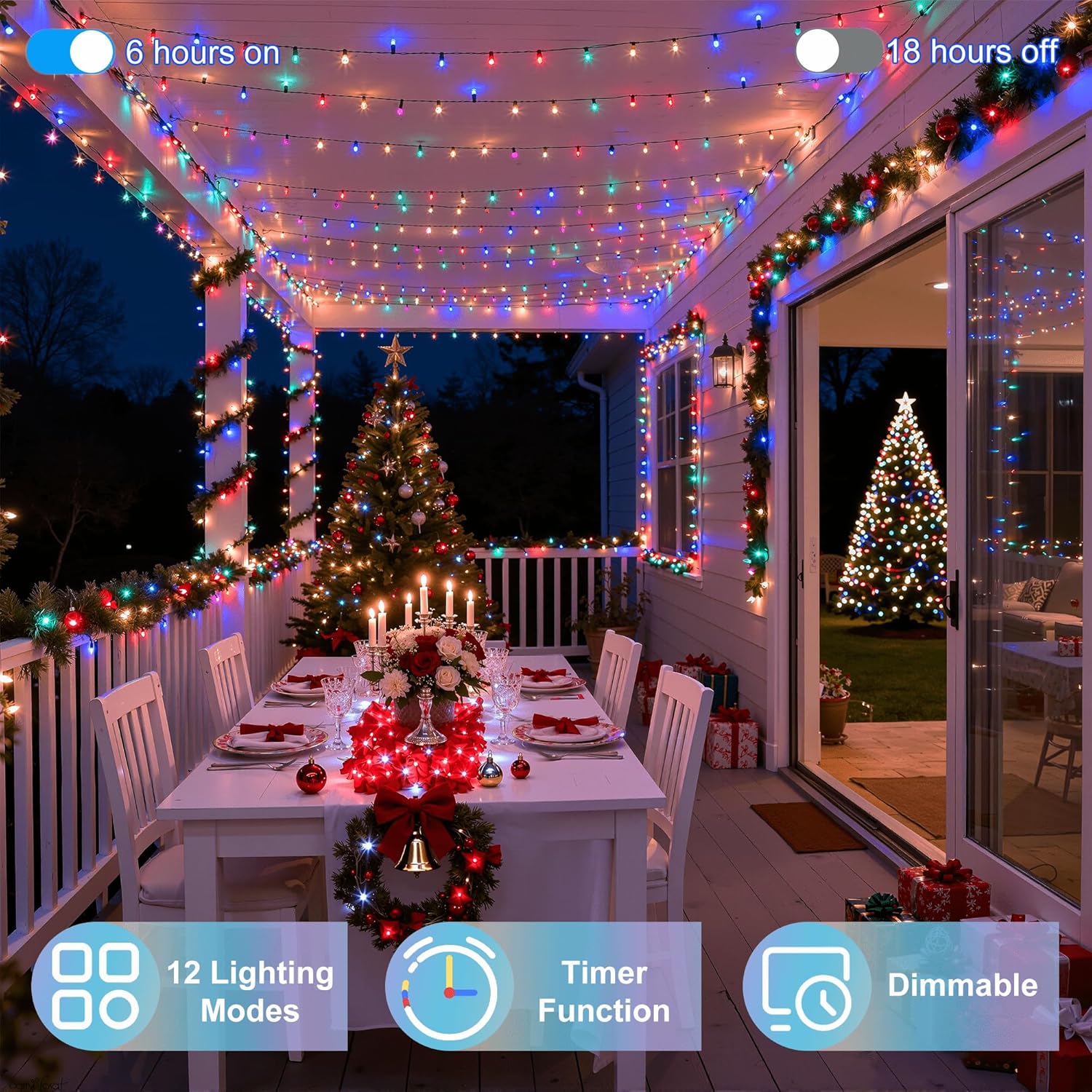 350LED Christmas Lights Indoor Outdoor, 90ft 12 Modes Multicolor LED String Lights with Timer Dimmable, Waterproof Tree Lights for Xmas Patio Yard Fence Bedroom Wedding Garden Decor Multicolor