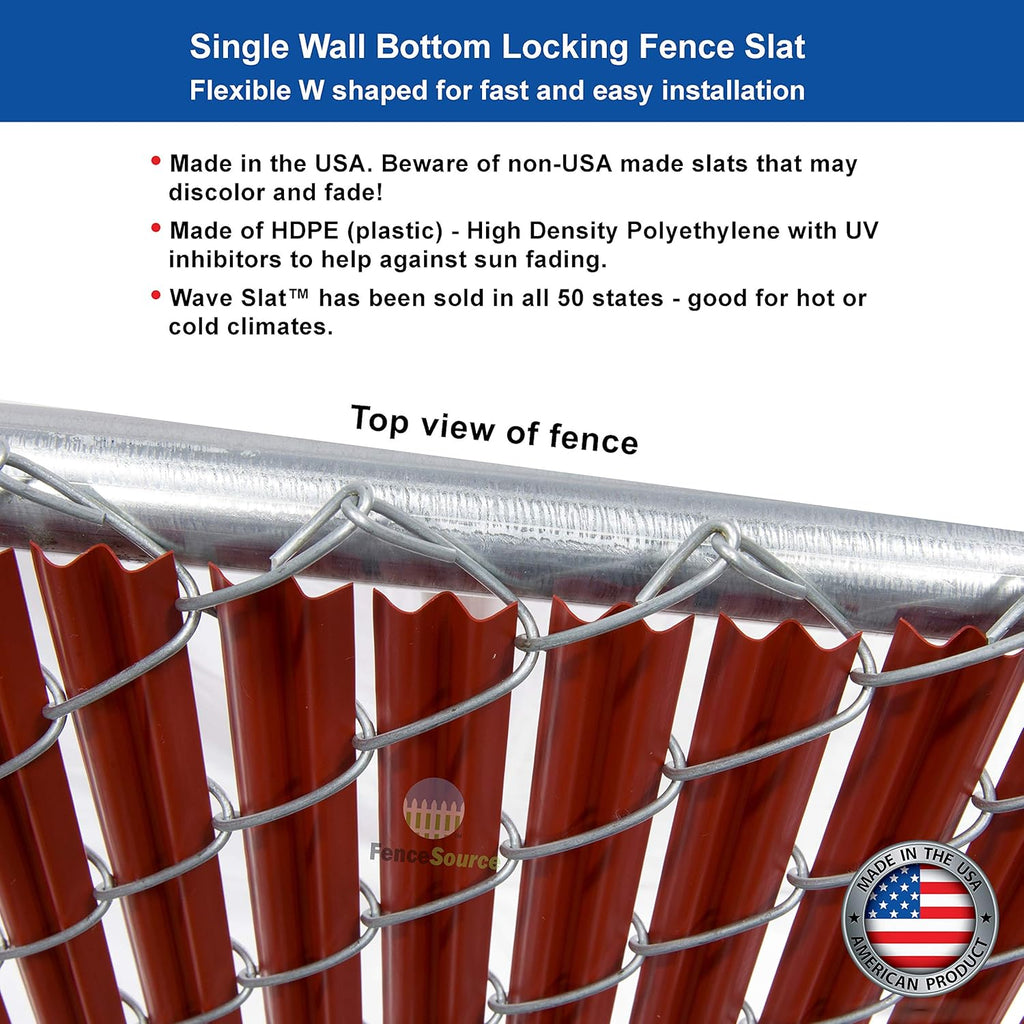 Wave Slat (9 Colors) Single Wall Bottom Locking Privacy Slat for 4', 5', 6', 7' and 8' Chain Link Fence (6 ft, Redwood)