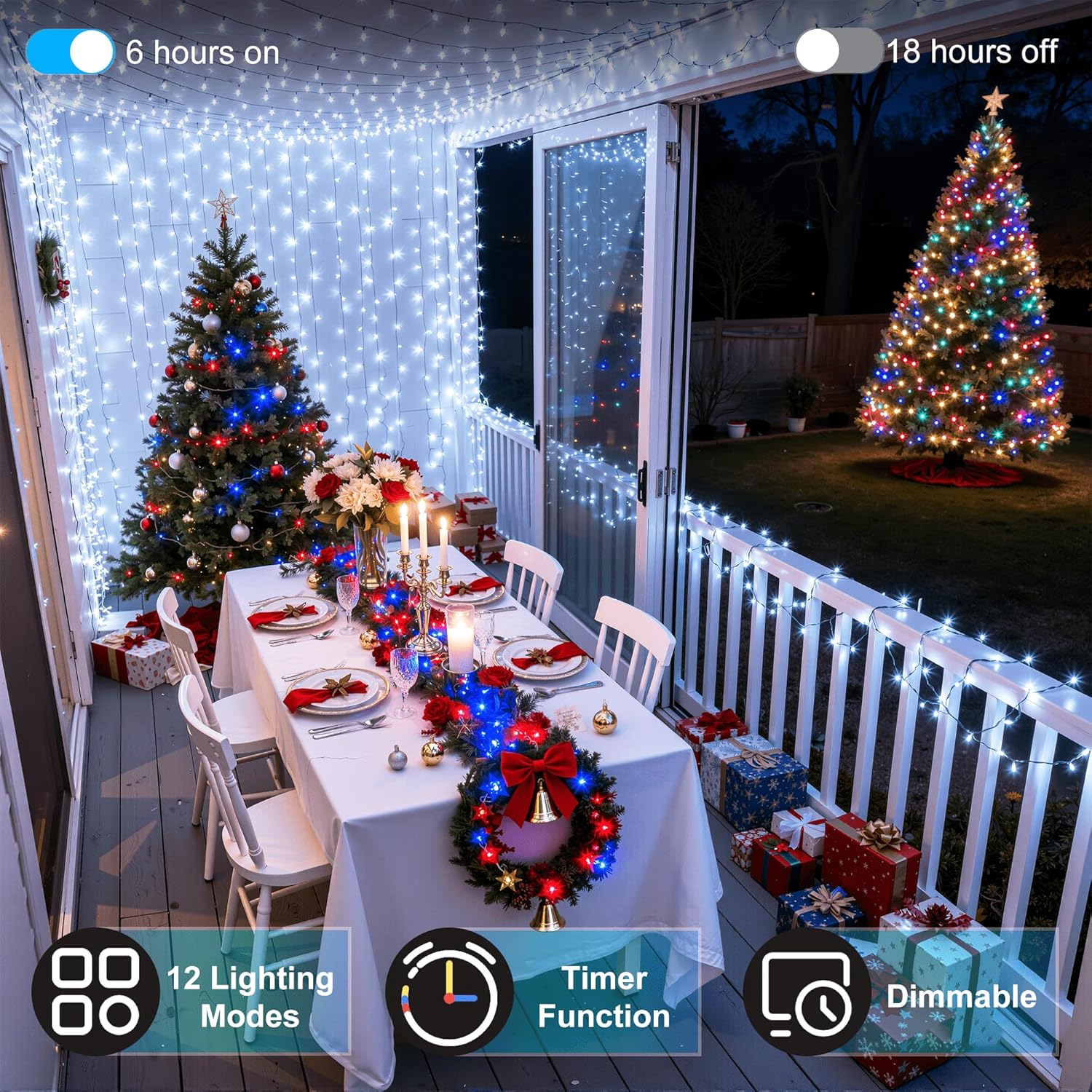 750LED Christmas Lights Outdoor Use, 240ft 12 Modes Cool White LED String Lights with Timer Dimmable, Waterproof Christmas Tree Lights for Xmas Patio Yard Fence Balcony Garden Decor Cool White