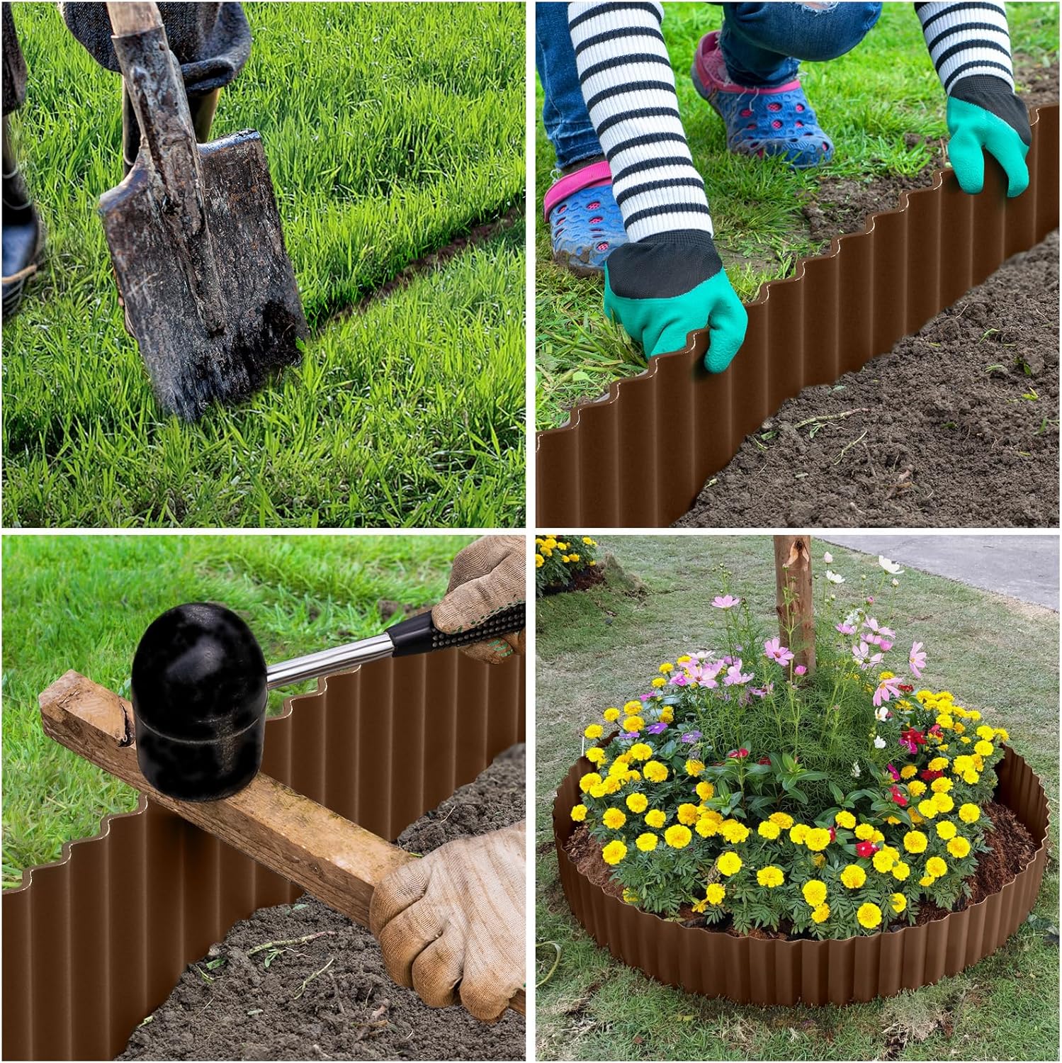 LAVEVE Corrugated Metal Garden Edging 6" x 20Ft, Landscape Edging Border for Lawn, Flower Bed, Garden Fence, Paver Edging (Coffee)
