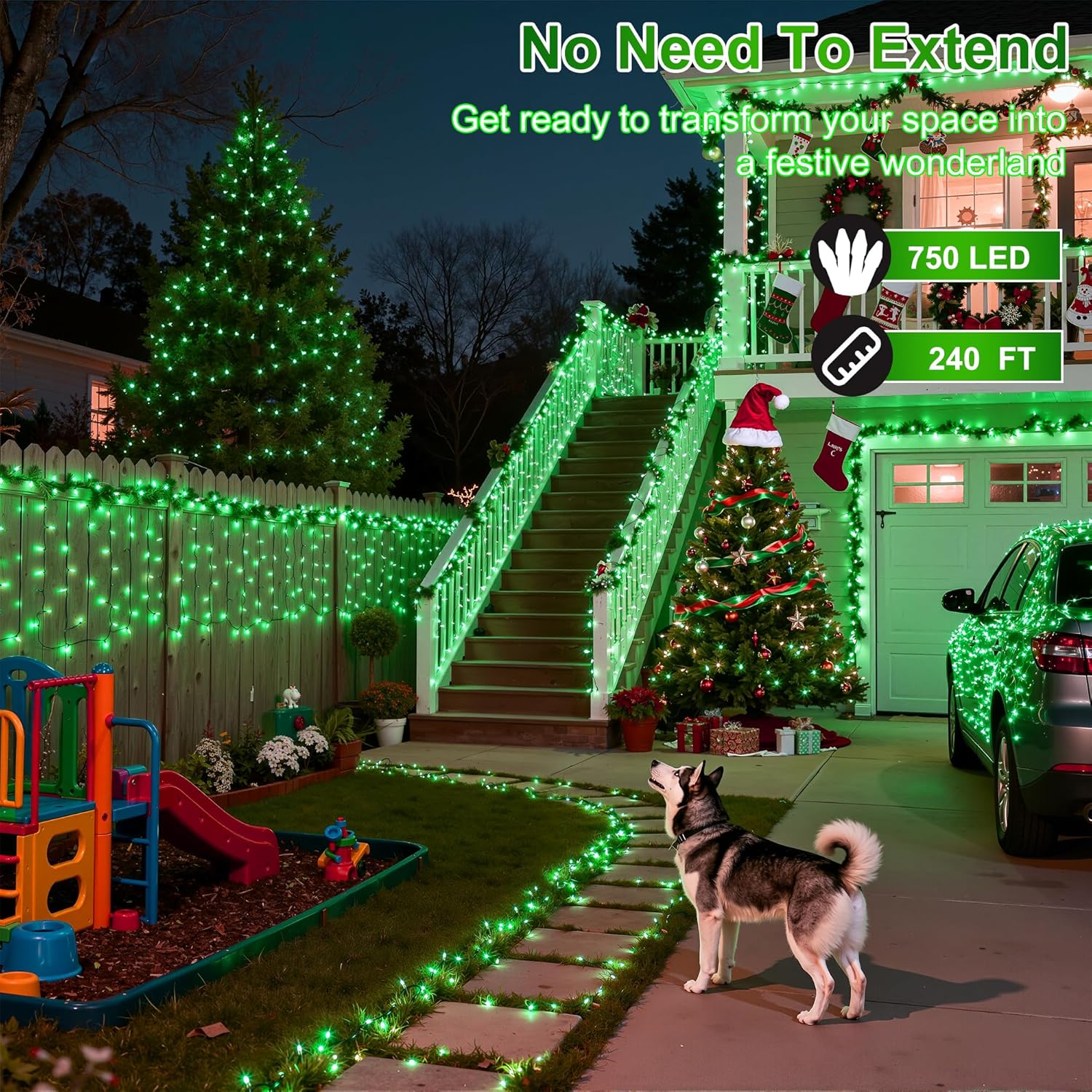 750LED Christmas Lights Outdoor Use, 240ft 12 Modes Green LED String Lights with Timer Dimmable, Waterproof Christmas Tree Lights for Xmas Patio Yard Fence Balcony Garden Party Decor Green