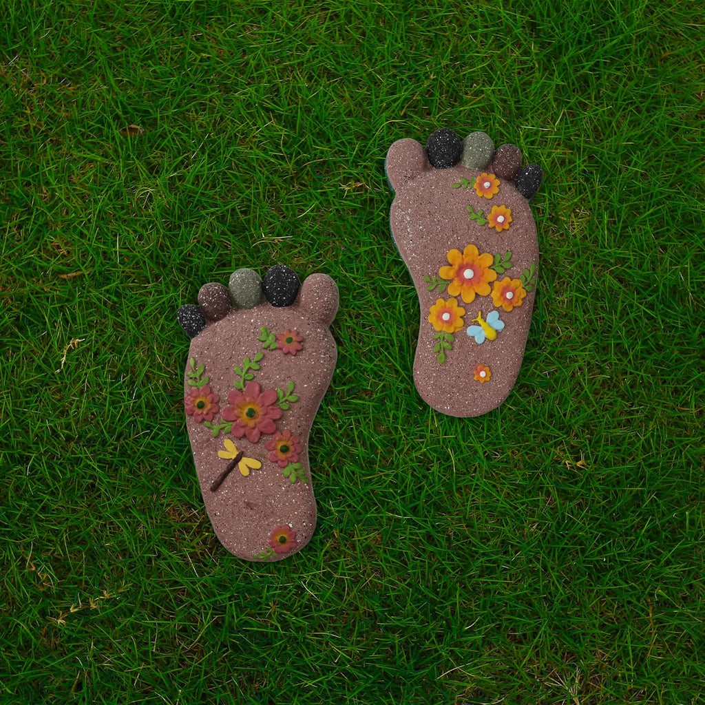 Stepping Stones - Light Brown Resin Footprint Shaped Set of 2 for Patio, Deck, Garden or Sidewalk