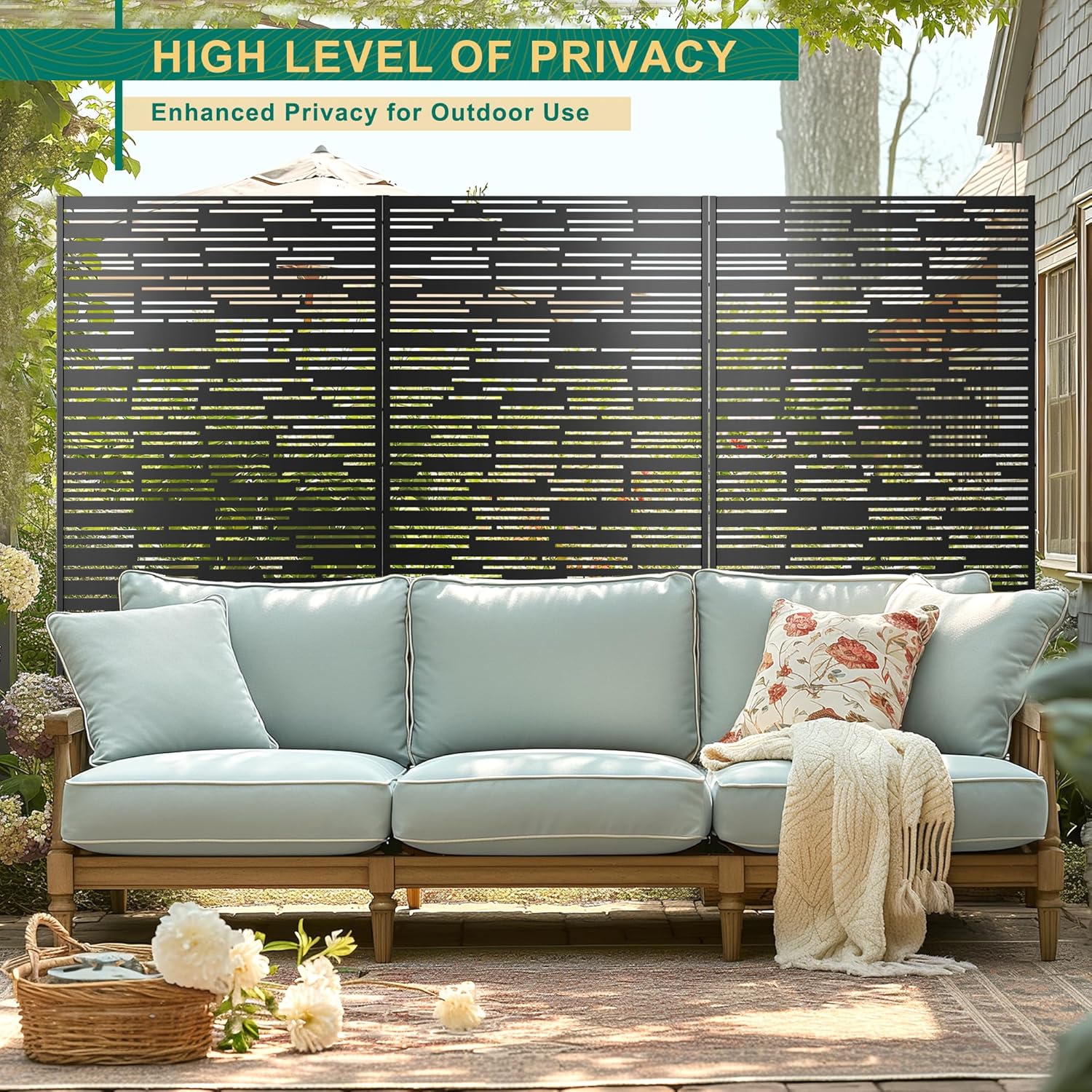 72" H×47" W Metal Privacy Screen Outdoor Privacy Screen Freestanding, for Patio Lawn Deck,Privacy Panels Decorative Privacy Fence(Consists of 3 Panels)