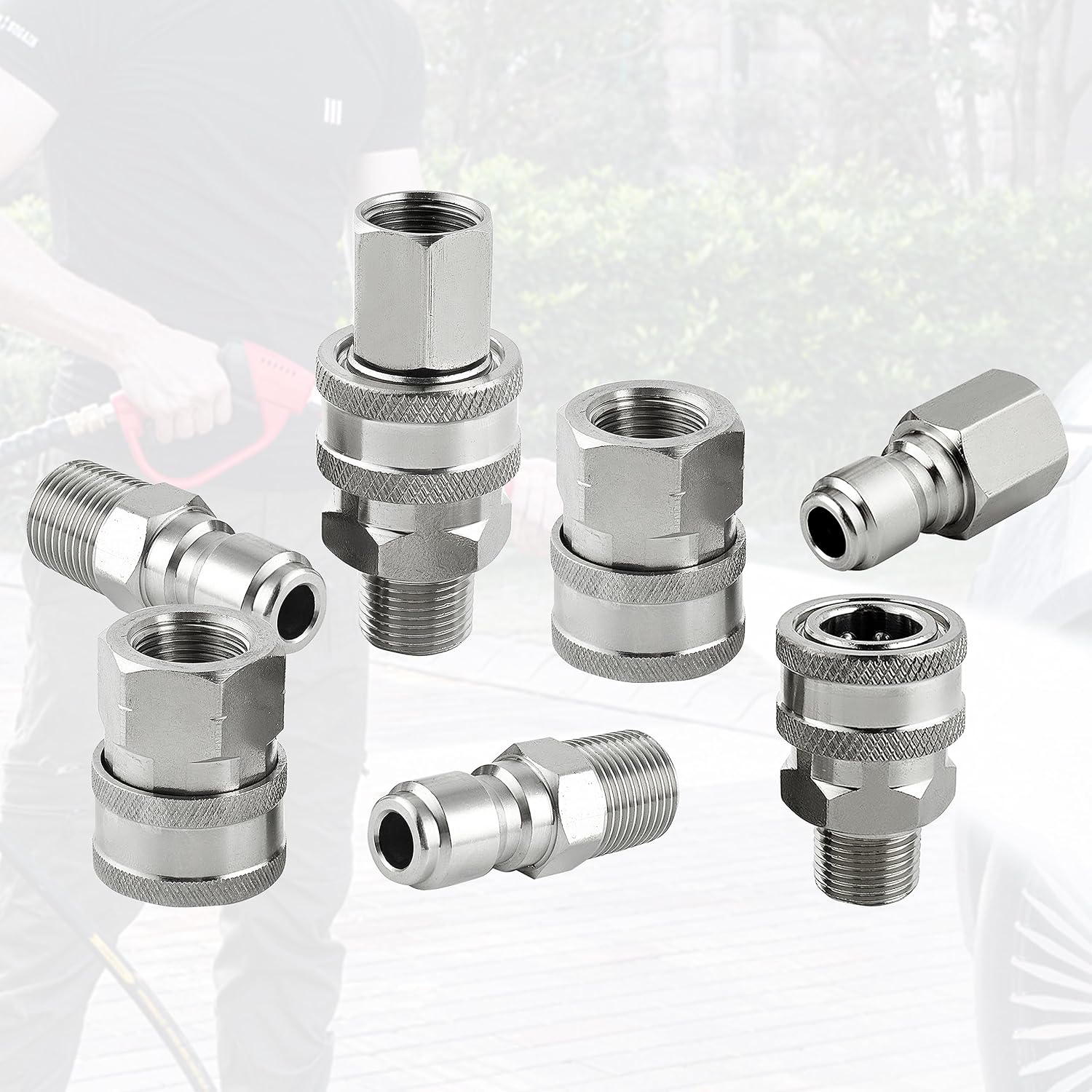 Pressure Washer Quick Connect 3/8 Inch, Pressure Washer Fittings, Stainless Steel Adapter Set, Female and Male Thread, 8 Pieces