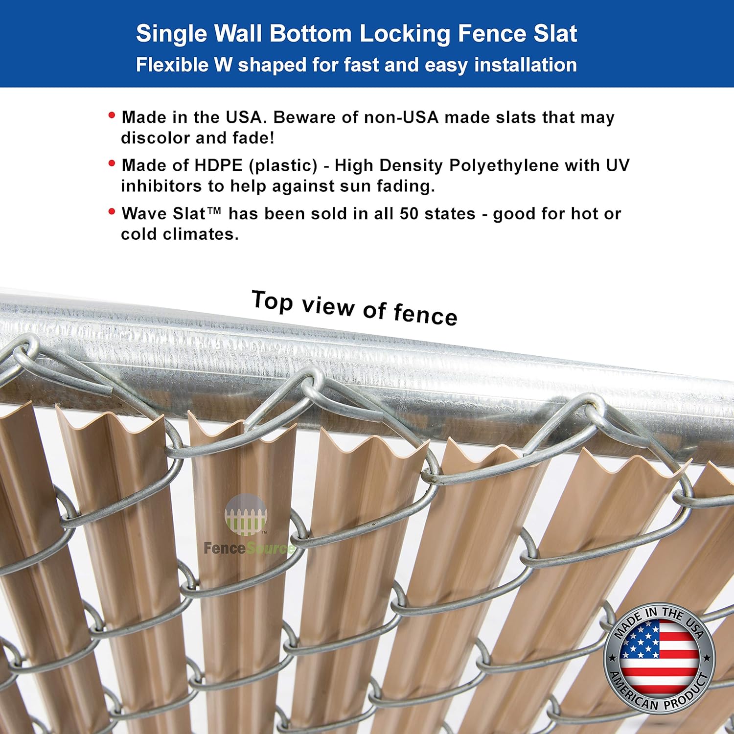 Wave Slat (9 Colors) Single Wall Bottom Locking Privacy Slat for 4', 5', 6', 7' and 8' Chain Link Fence (6 ft, Beige)