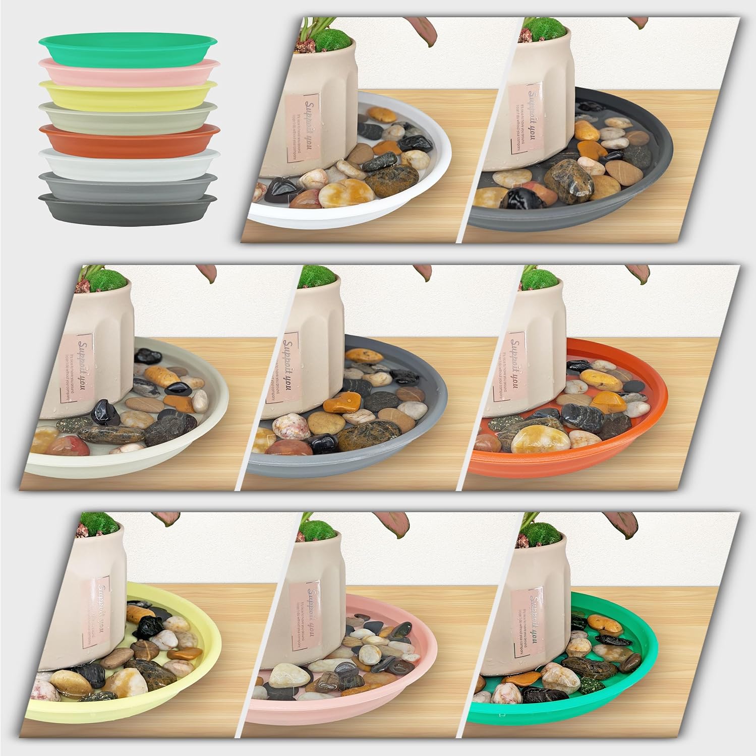 12Pcs Colourful Plant Saucer, 6 8 10 Inch Durable Plastic Plant Tray, Round Plant Pot Saucers, Drip Tray for Indoor and Outdoor Garden, Brick Red