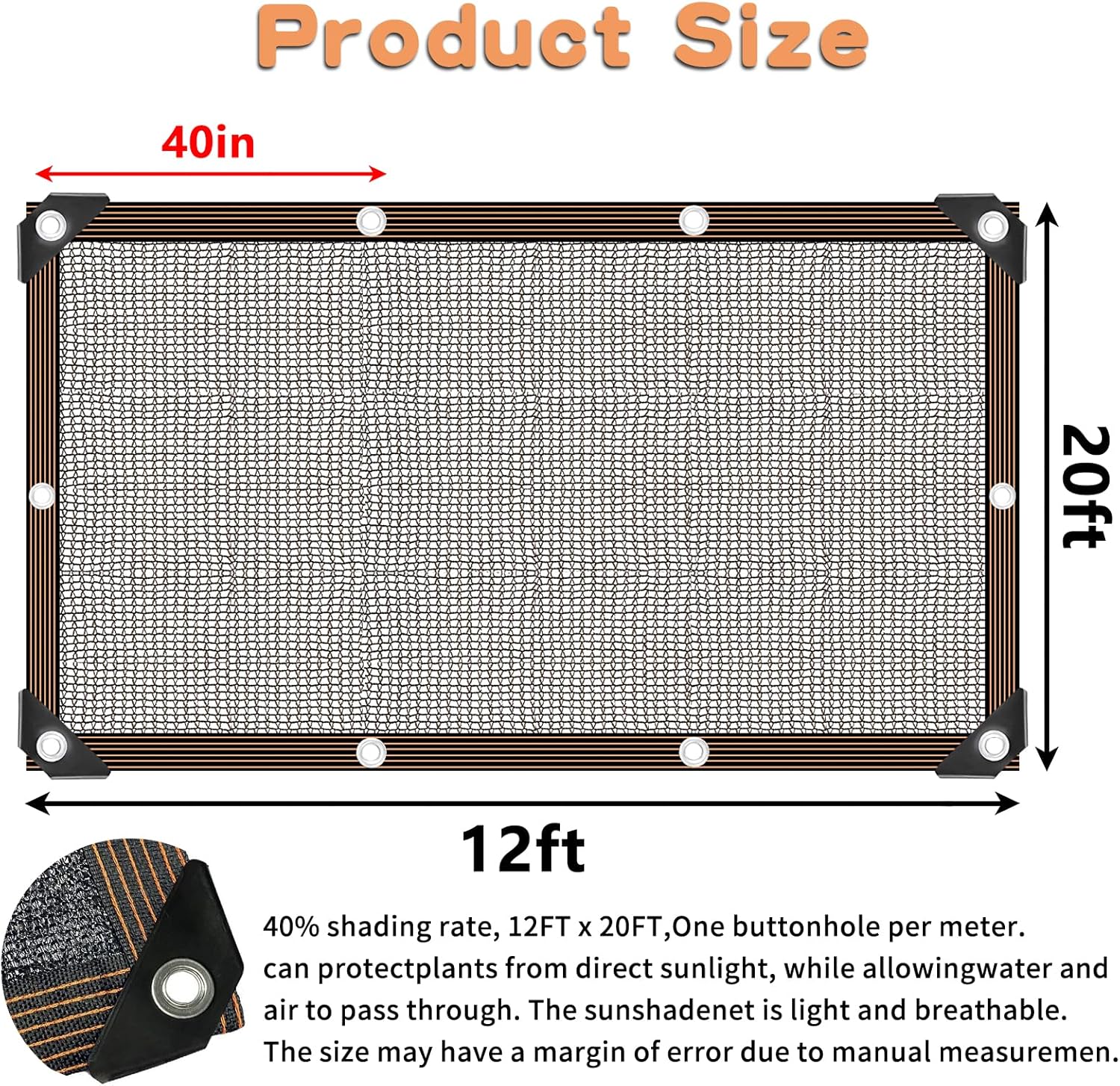 12'x20' Shade Cloth -for Garden Plants,40% Sunblock Shade Neting for Outdoor Greenhouse Patio Lawn Plant Sun Shade Cloths for Kennel Chicken Coop Easier to Hang Shade Net Cover