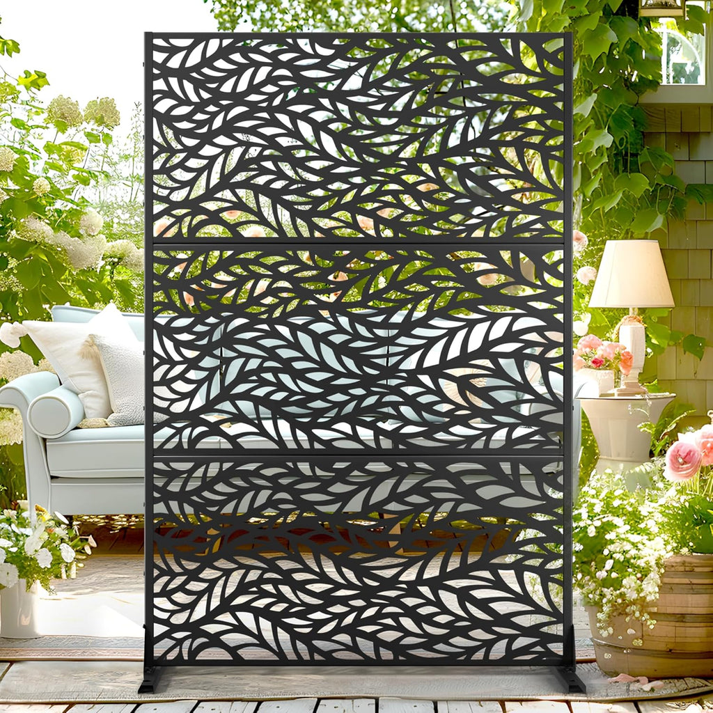 72" H47" W Metal Outdoor Privacy Screen - Freestanding, Decorative Fence (3 Panels)