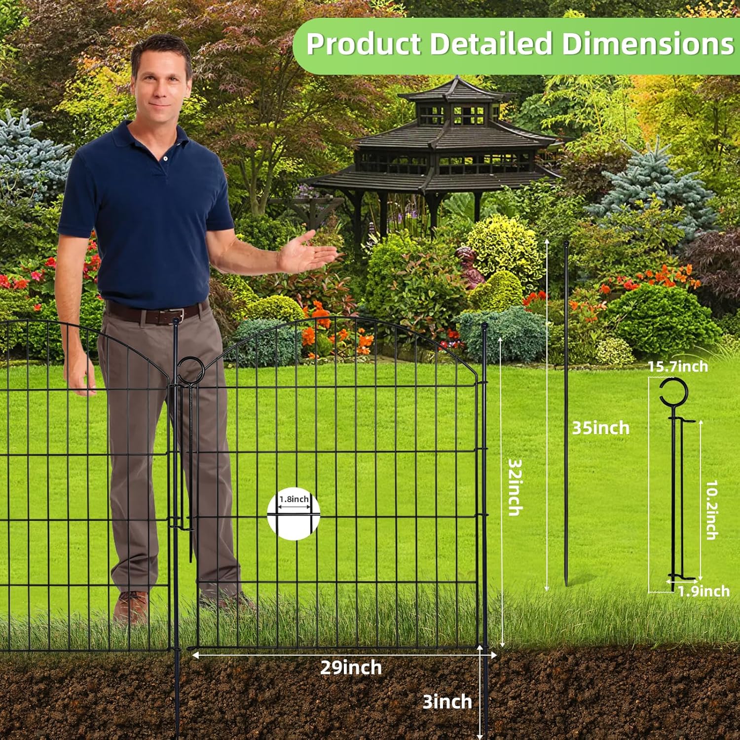 Decorative Garden Fence 32in (H) x12ft (L), 5 Pack No Dig Fence Animal Barrier for Dog with Lock, Arched Flower Bed Edging, Wire Border Panel Fencing for Yard Patio Outdoor Decor