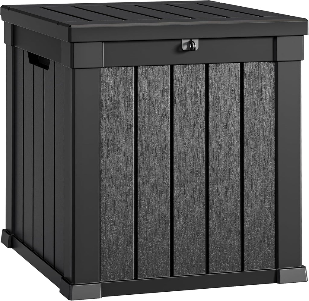 YITAHOME Deck Box, 51 Gallon Weatherproof Outdoor Storage Container for Patio Cushions, Pool Supplies, Garden Tools, Lockable Lid and Side Handles, Black