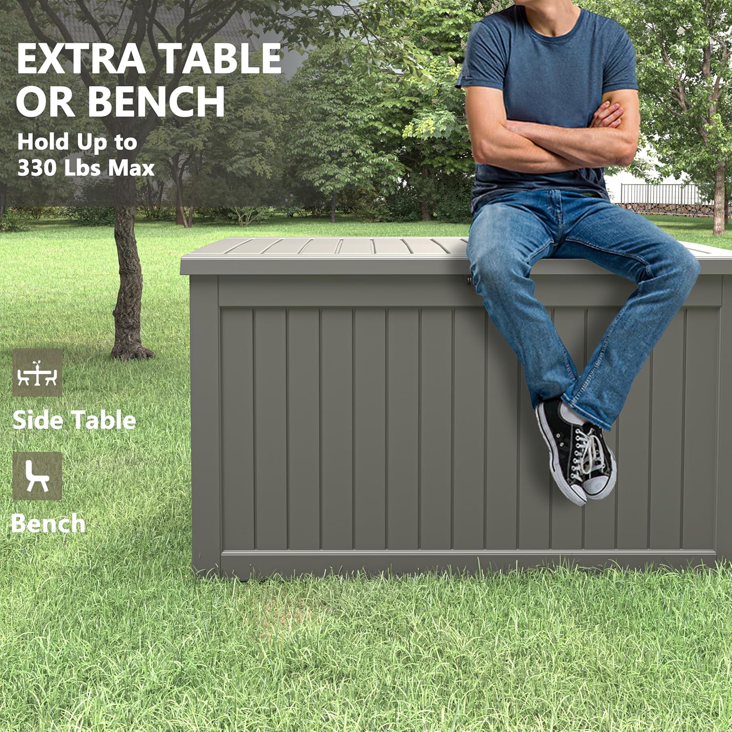 Outdoor Storage Box, 230 Gallon Deck Box, Waterproof and UV Resistant Large Resin Storage Bin, Organization and Storage for Patio Furniture, Outdoor Cushions, Garden Tools, Lockable