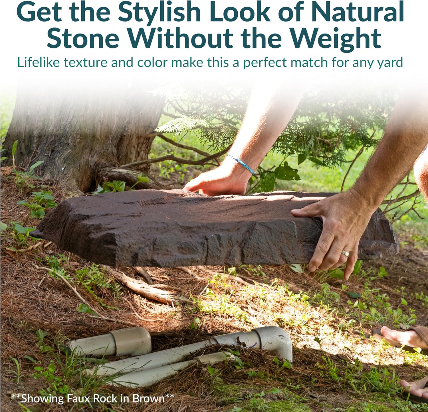 Sunnydaze 3.5” H Polyresin Faux Landscape Rock Cover - Lightweight Fake Rock Well Pump Cover for Outside - Sand