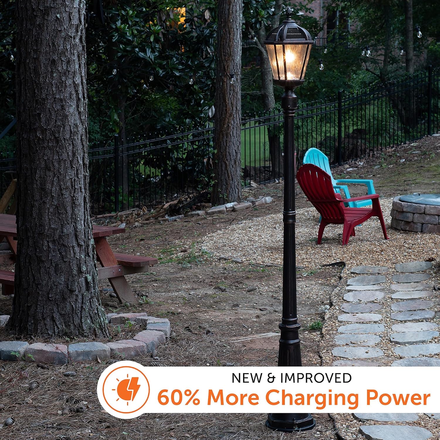 Gama Sonic Outdoor Solar Lamp Post Light, Brushed Bronze Aluminum and Rain Glass Panels, 10-Year Royal Bulb, Warm White LED with Omni-Direction Reflector, 87-inch Height, 98B101 (Upgraded)