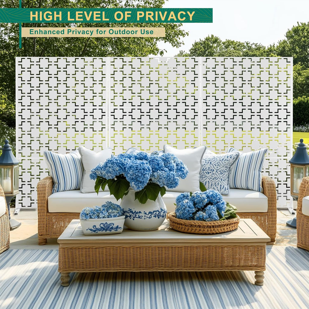 72" H×47" W Metal Privacy Screen Outdoor Privacy Screen Freestanding, Outdoor Privacy Screens and Panels for Patio Lawn Deck(Consists of 3 Panels)