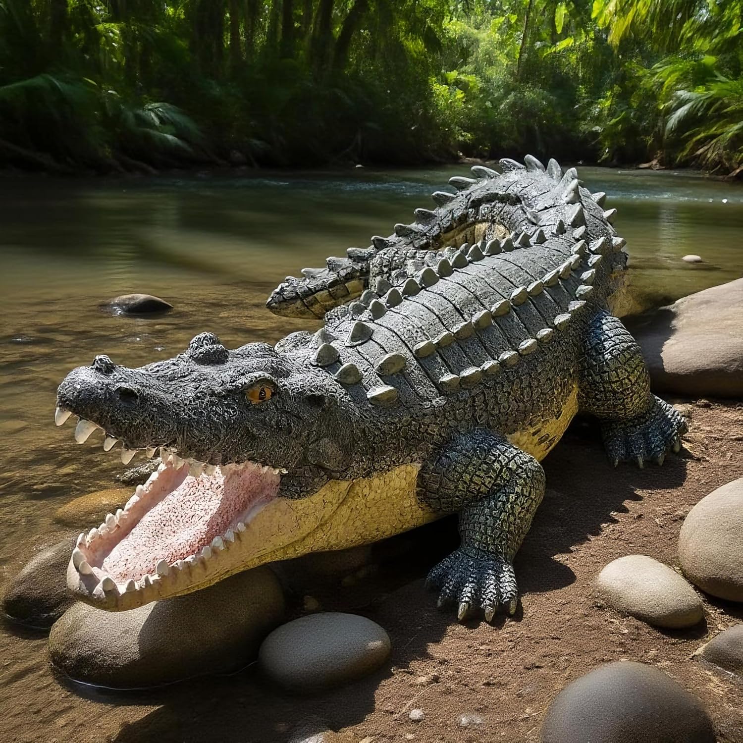 13 Inch Real Crocodile Statue - Garden Animal Sculptures & Statues, Alligator Decor for Lawn, Patio, Crocodile Coastal Beach Decor Perfect for Home Garden, Patio, Backyard