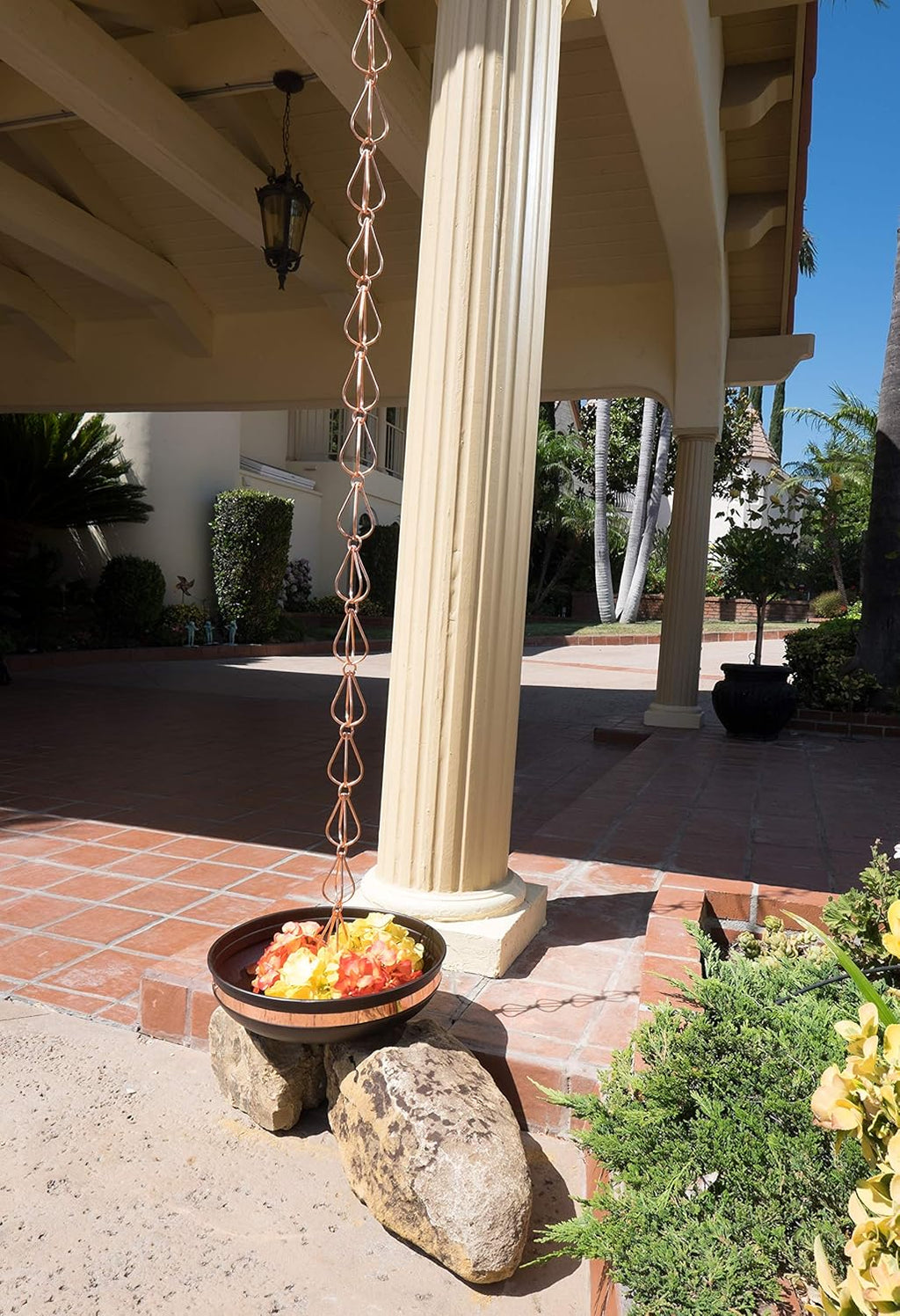 Monarch Rain Chains Pure Copper Teardrop Rain Chain, 8.5 ft Decorative Rain Catcher Chain for Gutters, Rain Chains for Outside, Rain Gutter Replacement Downspout