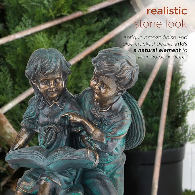 Alpine Corporation 15" Tall Indoor/Outdoor Girl and Boy Reading Together Statue Yard Art Decoration