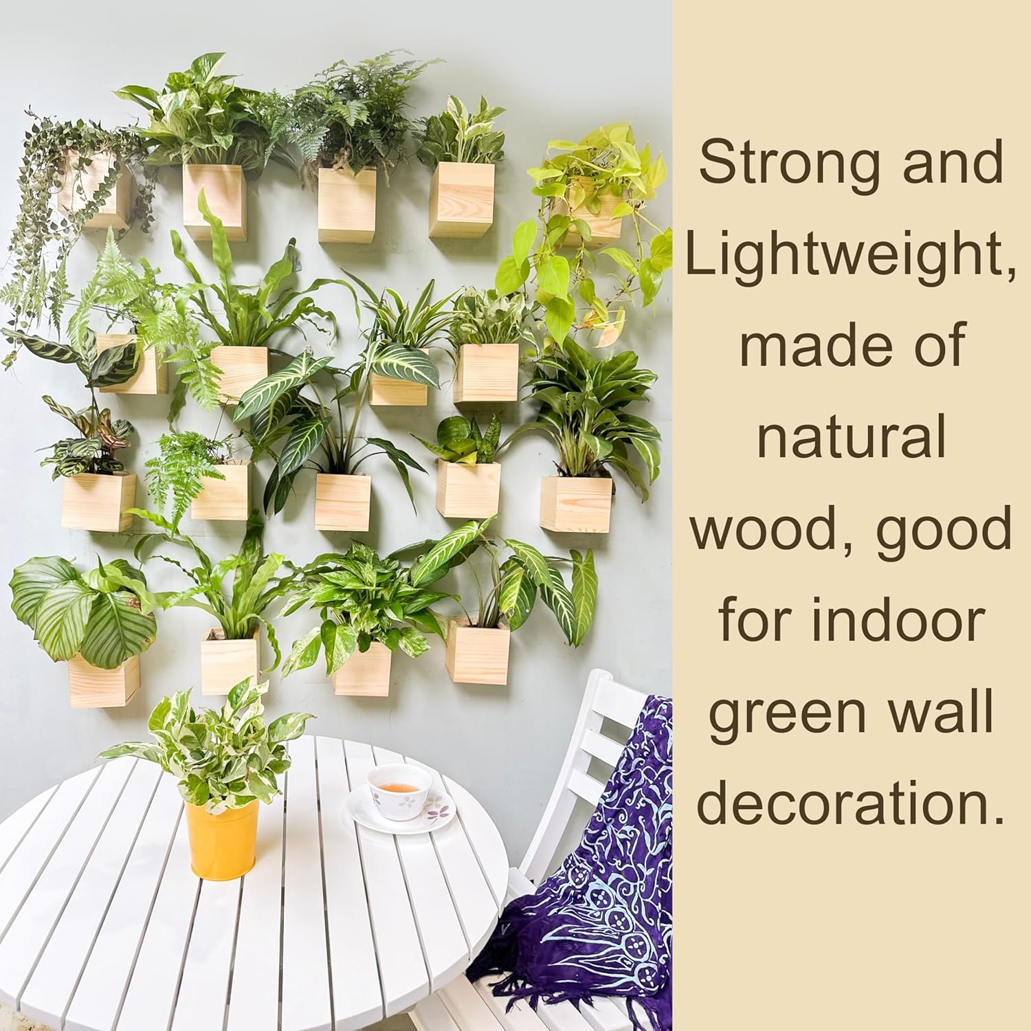 LaLaGreen Wooden Planter Box for Plants (4x4 Inch, 8 Pack) Small Square Wall Planters for Indoor Plant, Natural Wood Hanging Flower Pot Boxes Table Centerpiece Herb Balcony Home Garden Office Decor