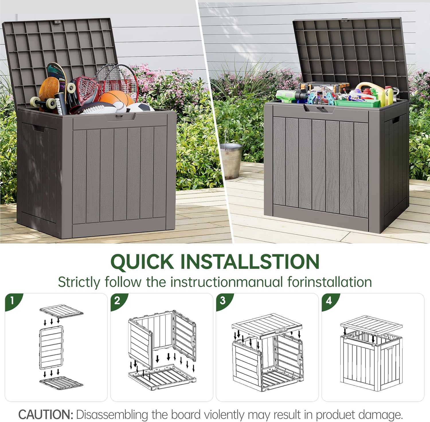 33 Gallon Outdoor Storage Box, Waterproof Resin Deck Box for Indoor & Outdoor Use – Lockable Patio Storage Bin for Garden Tools, Package Deliveries, Pool Accessories, Sports Gear & Furniture-Grey