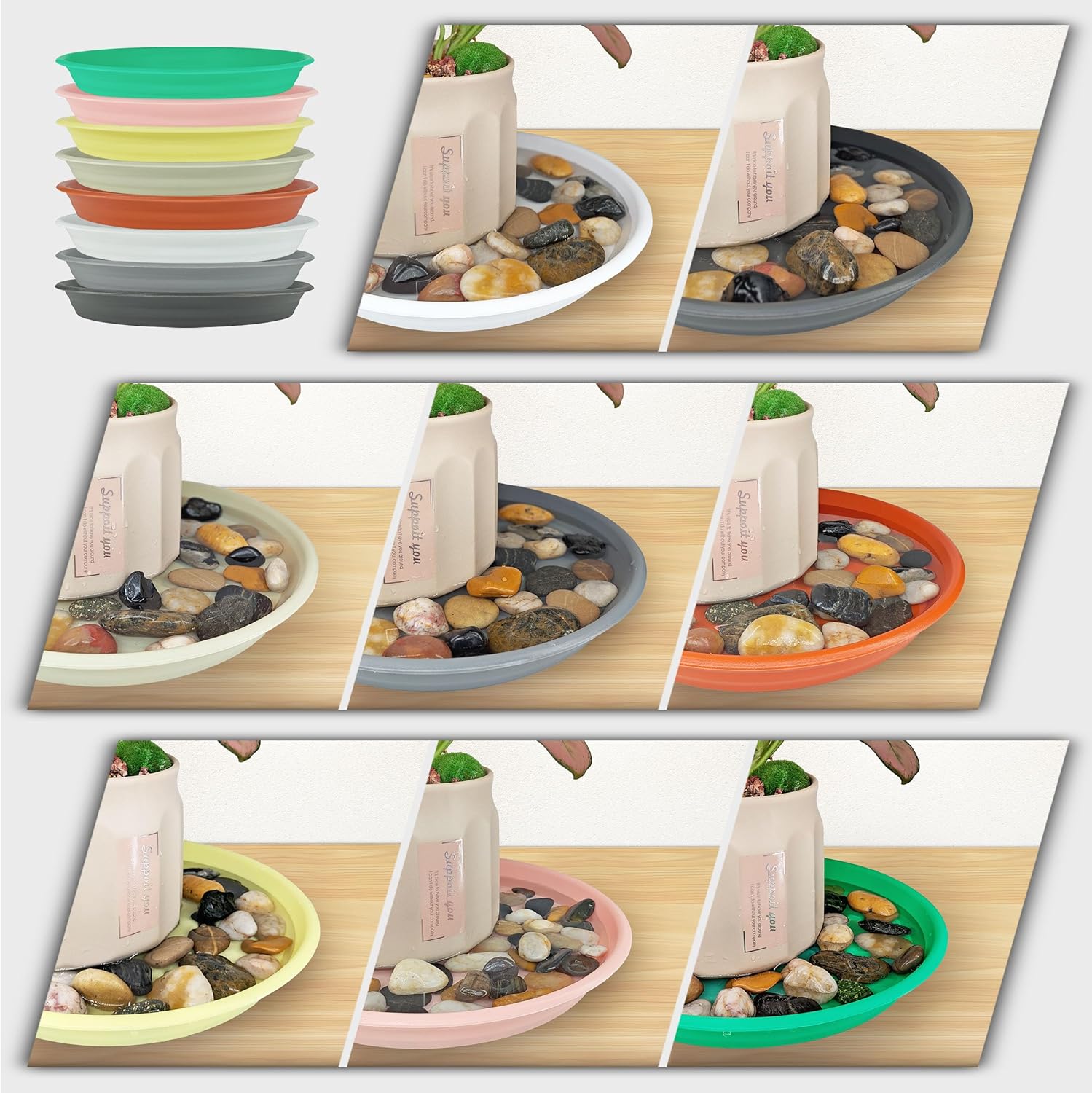 12Pcs Colourful Plant Saucer, 6 8 10 Inch Durable Plastic Plant Tray, Round Plant Pot Saucers, Drip Tray for Indoor and Outdoor Garden, Creamy White