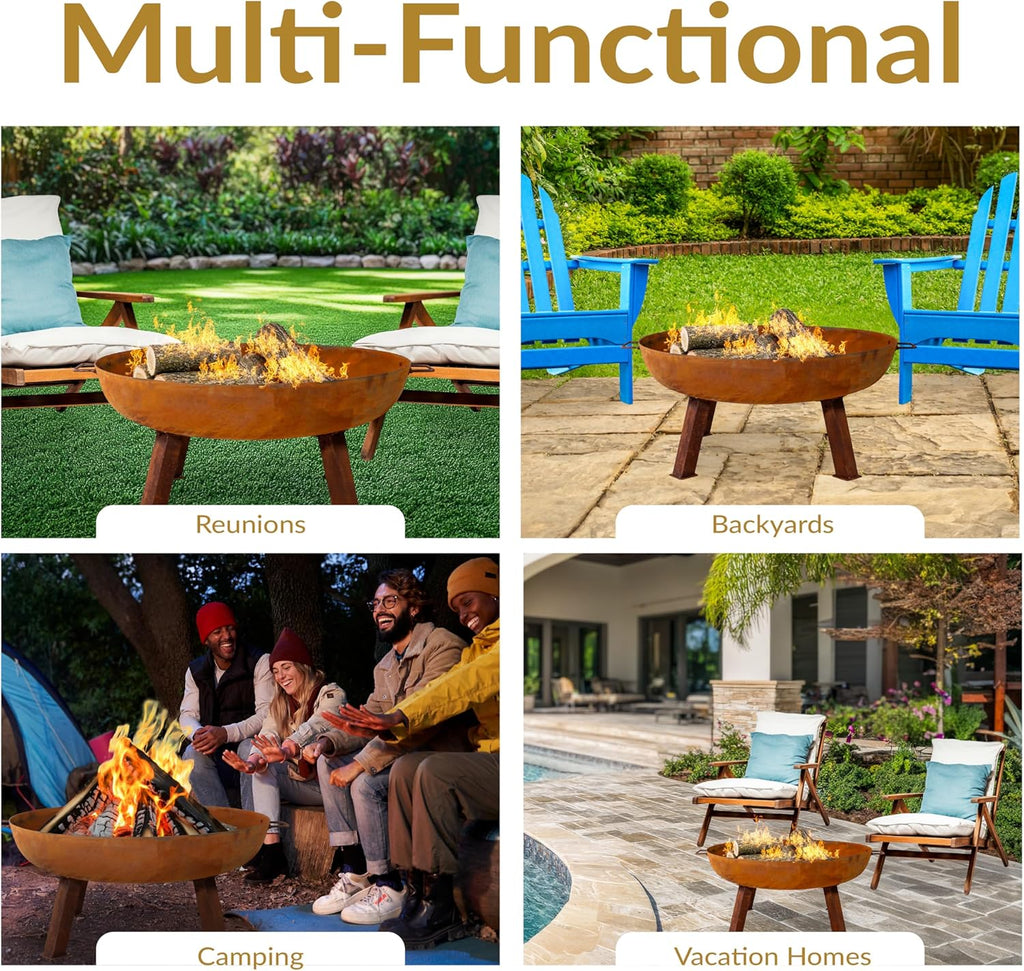 Sunnydaze 34-Inch Cast Iron Heavy-Duty Fire Pit for Outside - Wood-Burning Outdoor Fire Pit Bowl with Handles - Oxidized Finish