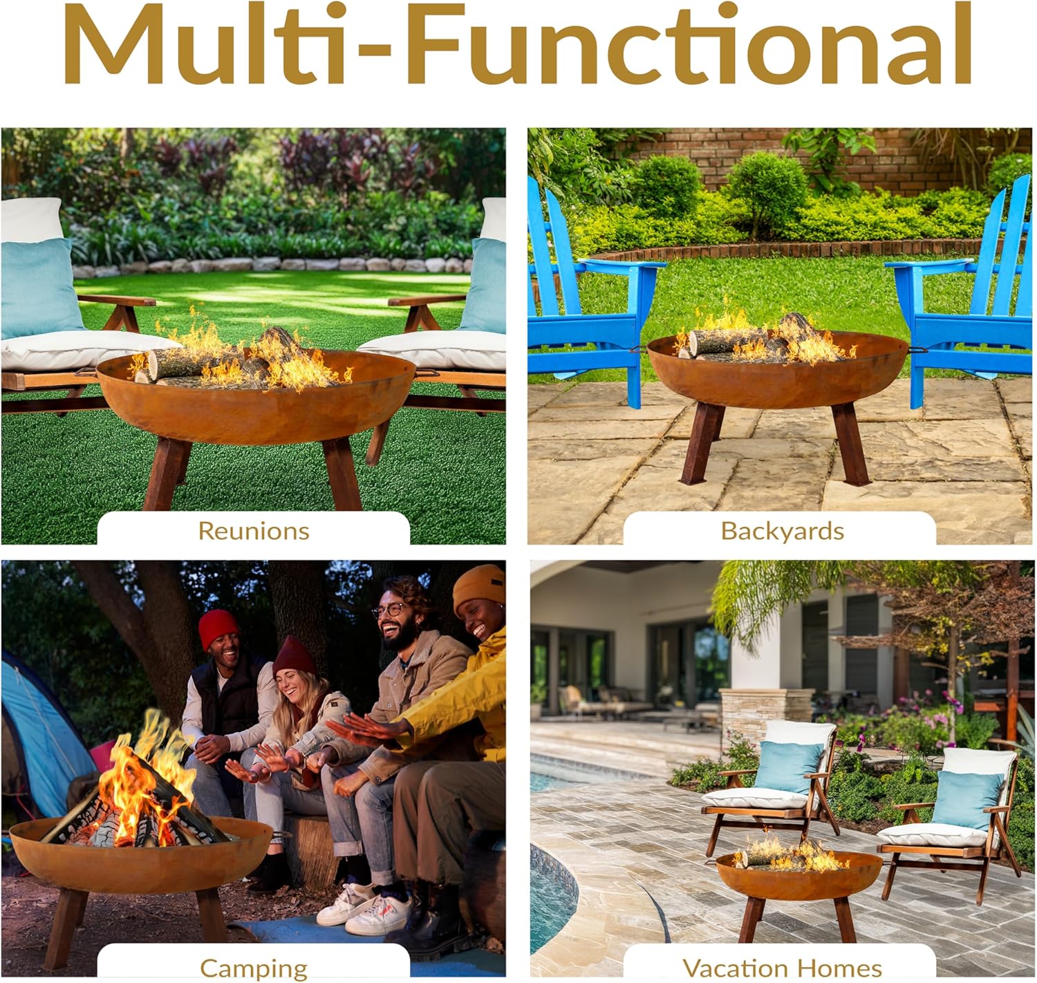 Sunnydaze 34-Inch Cast Iron Heavy-Duty Fire Pit for Outside - Wood-Burning Outdoor Fire Pit Bowl with Handles - Oxidized Finish